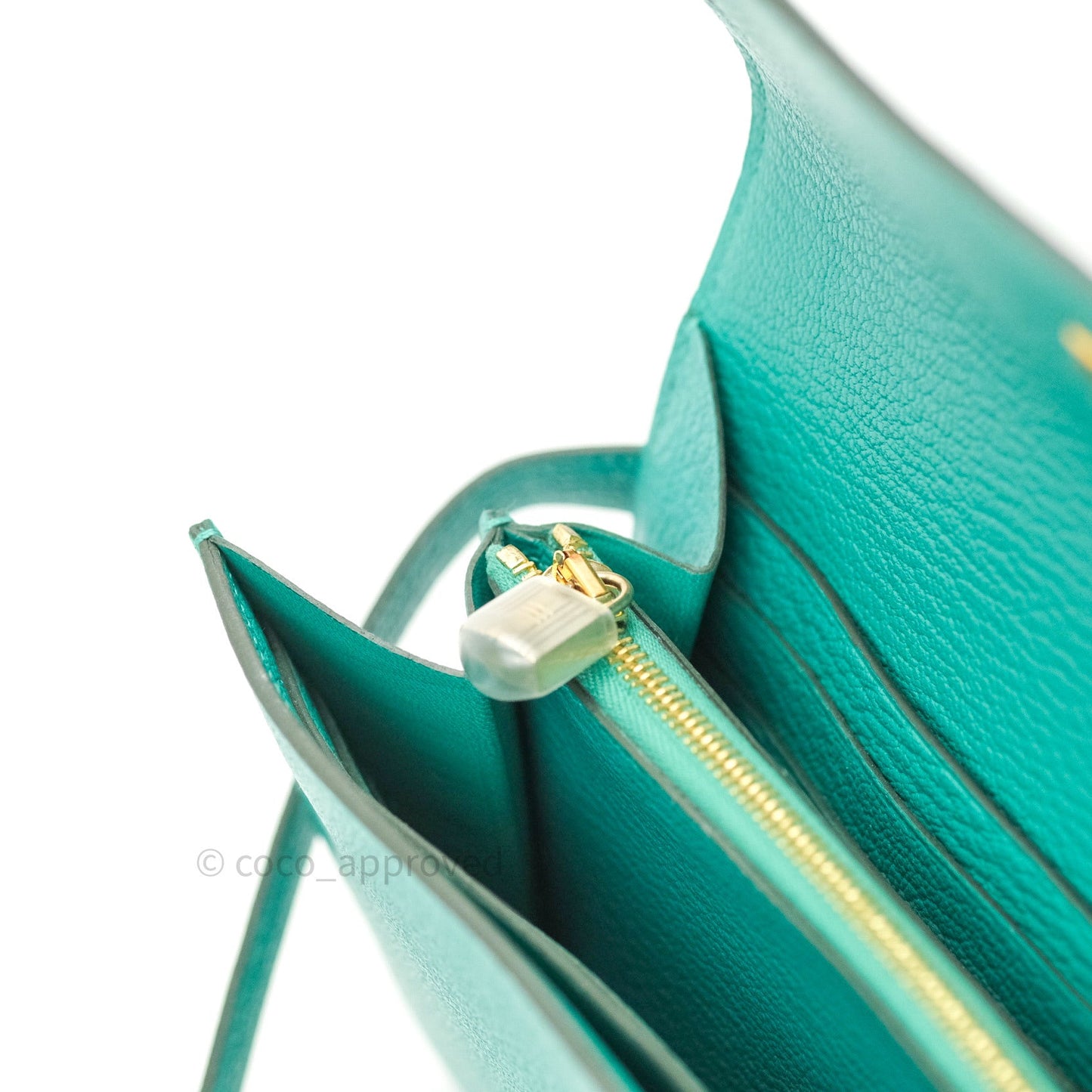 Hermès Chevre Mysore Kelly Wallet Vert Verone Gold Hardware