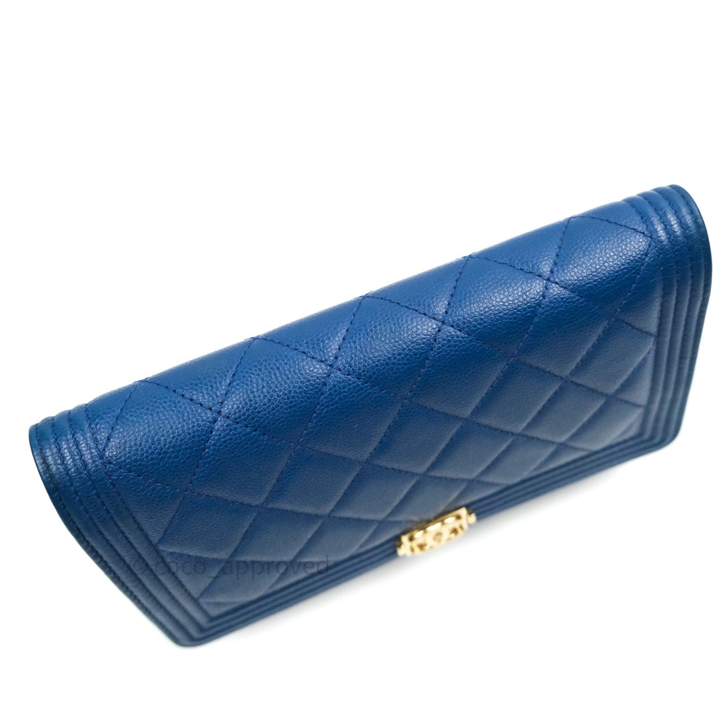 Chanel Quilted Boy Wallet on Chain WOC Blue Caviar Gold Hardware