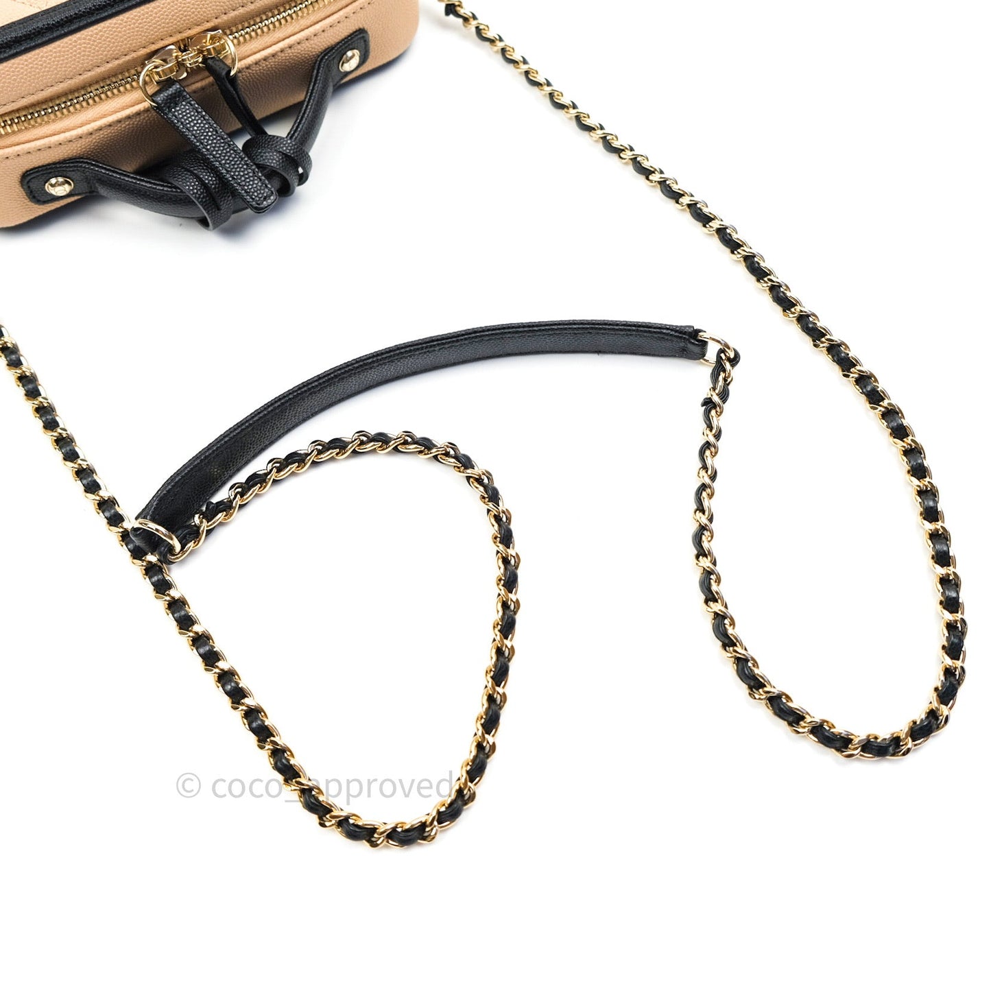 Chanel Quilted New Small CC Filigree Vanity Case Beige Caviar Gold Hardware