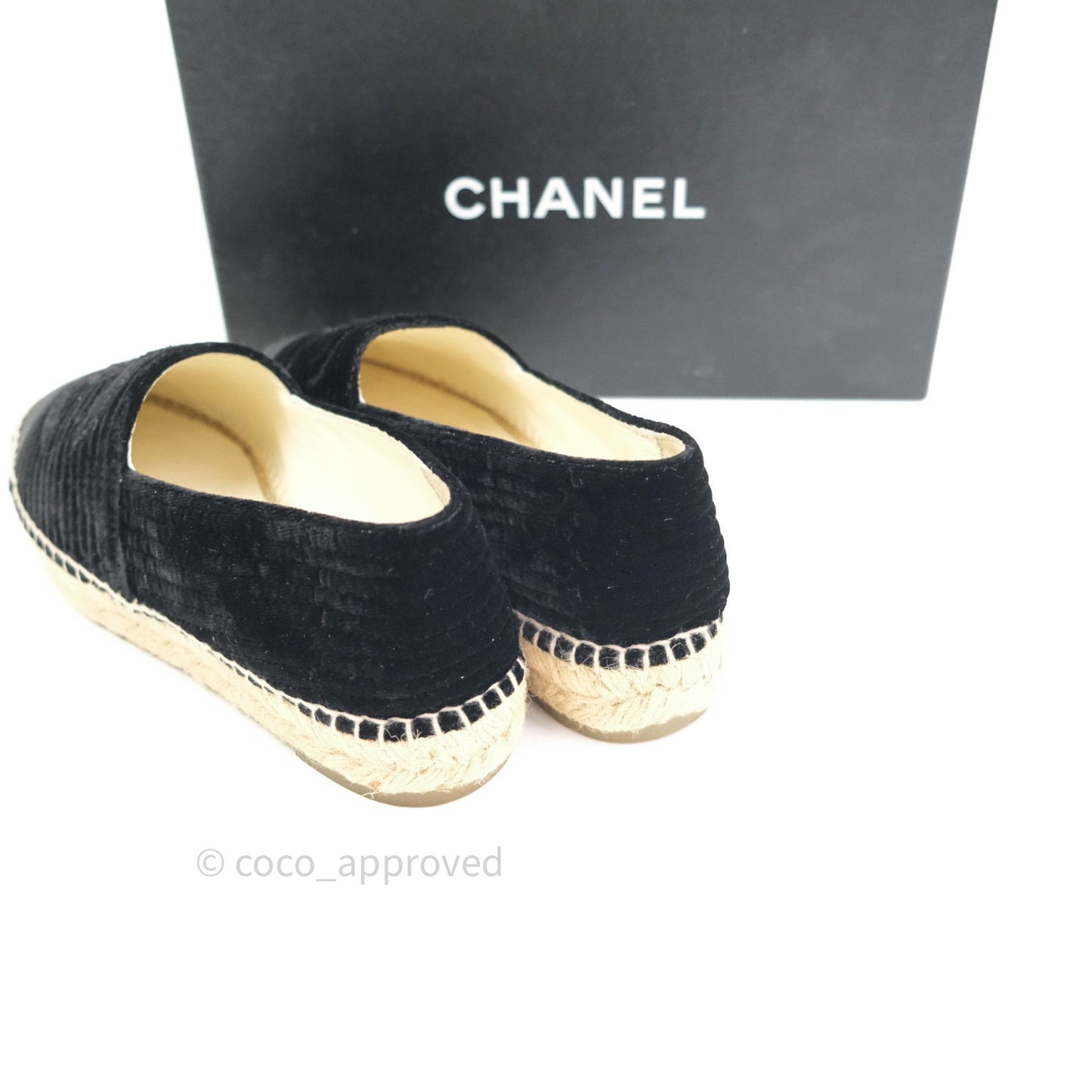 Chanel Espadrille Black Velvet Size 38