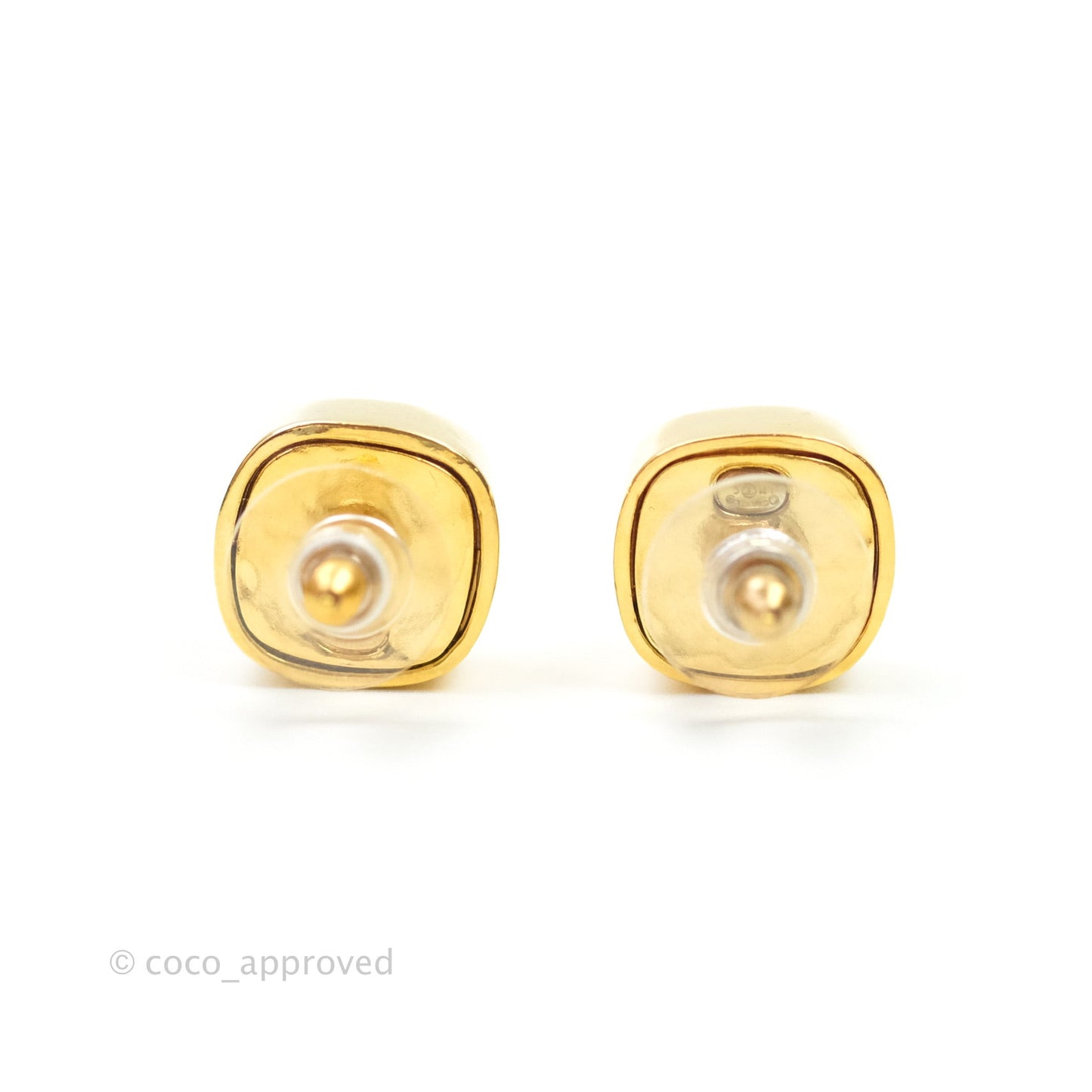 Chanel 21C Square Crystal Earrings Gold Tone