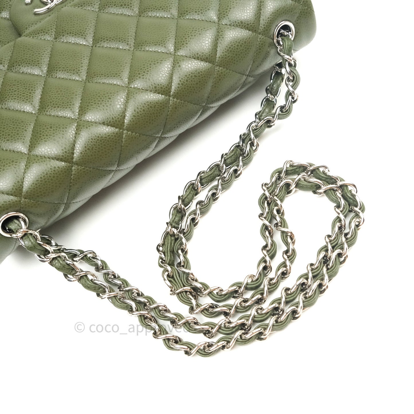 Chanel Classic Jumbo Double Flap Quilted Green Caviar Silver Hardware⁣⁣