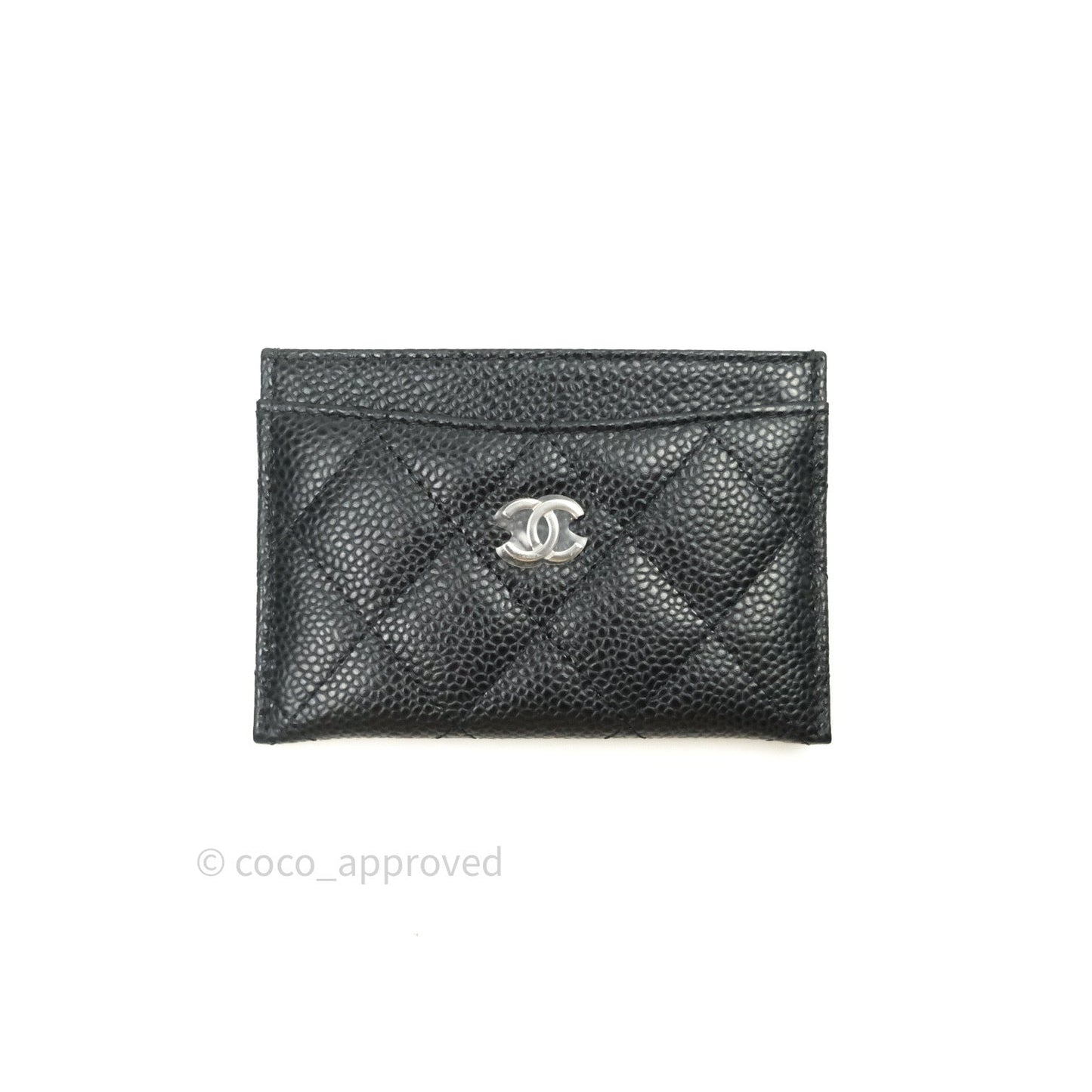 Chanel Black Classic Caviar Flat Card Holder Silver Hardware