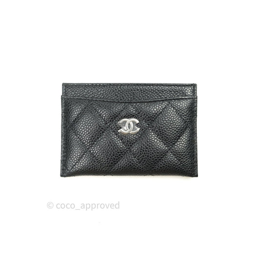 Chanel Black Classic Caviar Flat Card Holder Silver Hardware