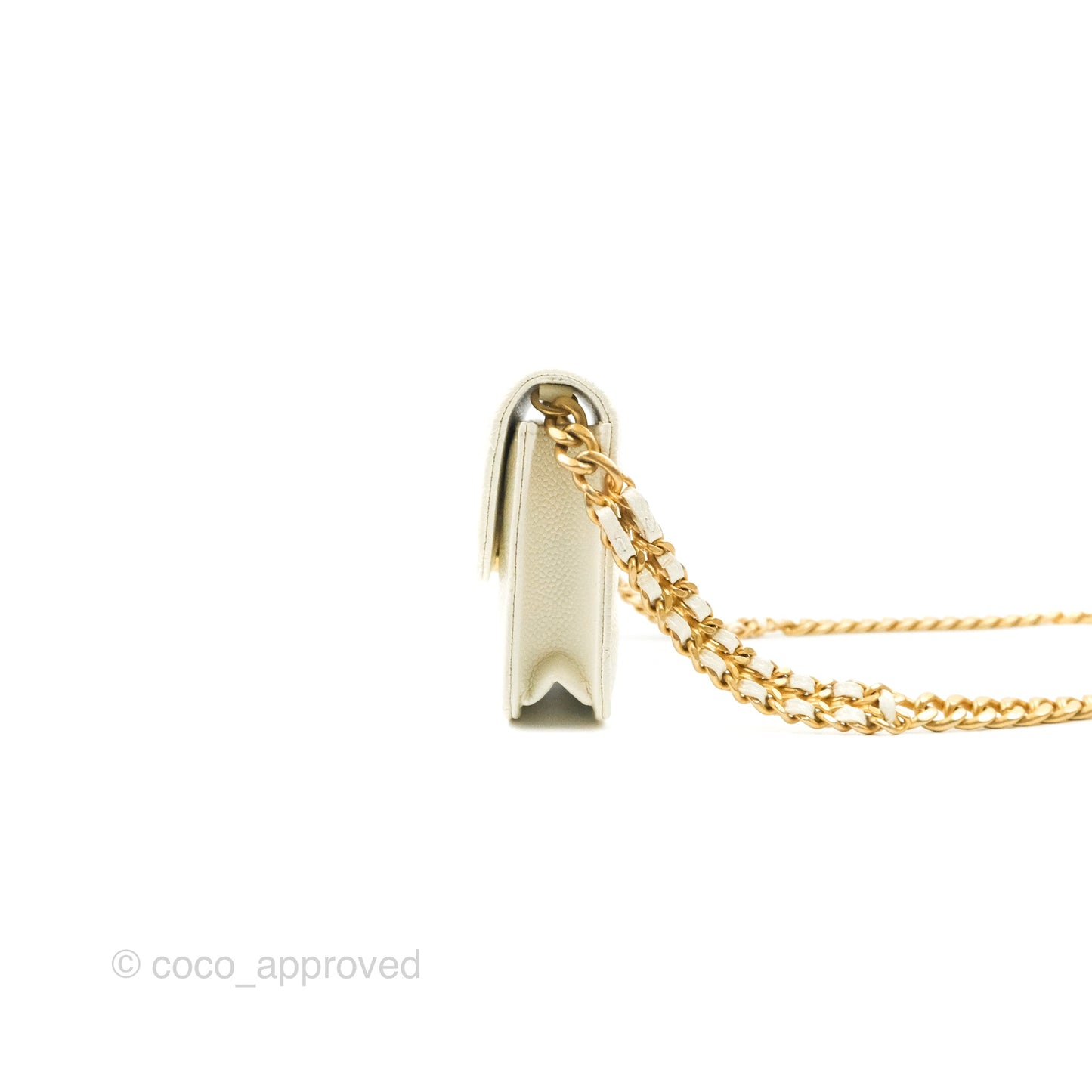 Chanel Mini Clutch With Chain White Caviar Aged Gold Hardware