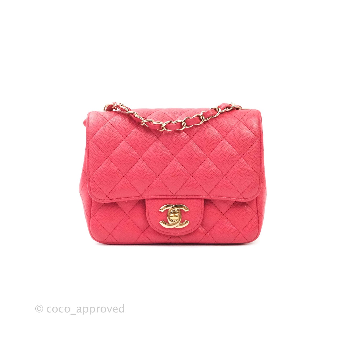 Chanel Quilted Mini Square Iridescent Pink Caviar Gold Hardware 17C