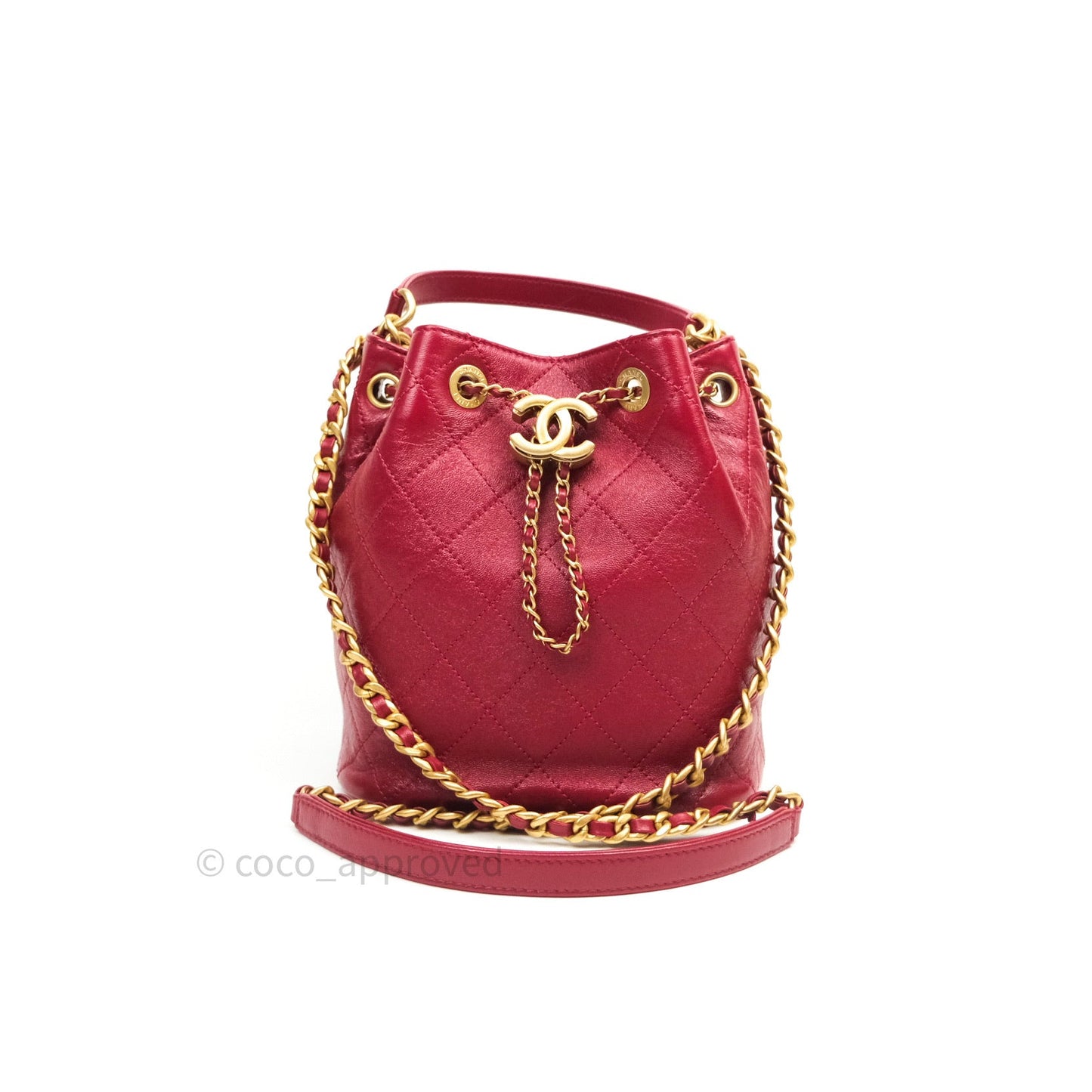 Chanel Drawstring Bucket Bag Red Calfskin Gold Hardware 20S