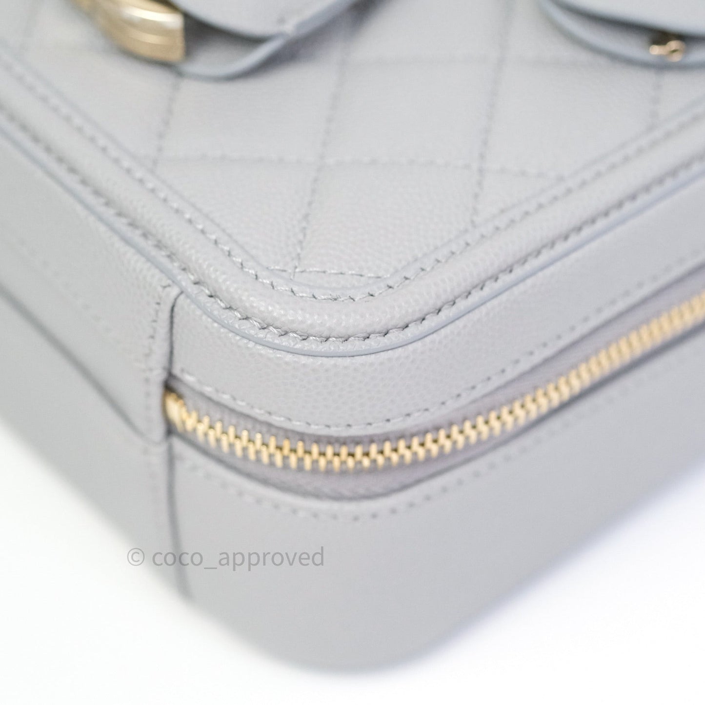 Chanel Quilted Medium CC Filigree Vanity Case Grey Caviar Light Gold Hardware