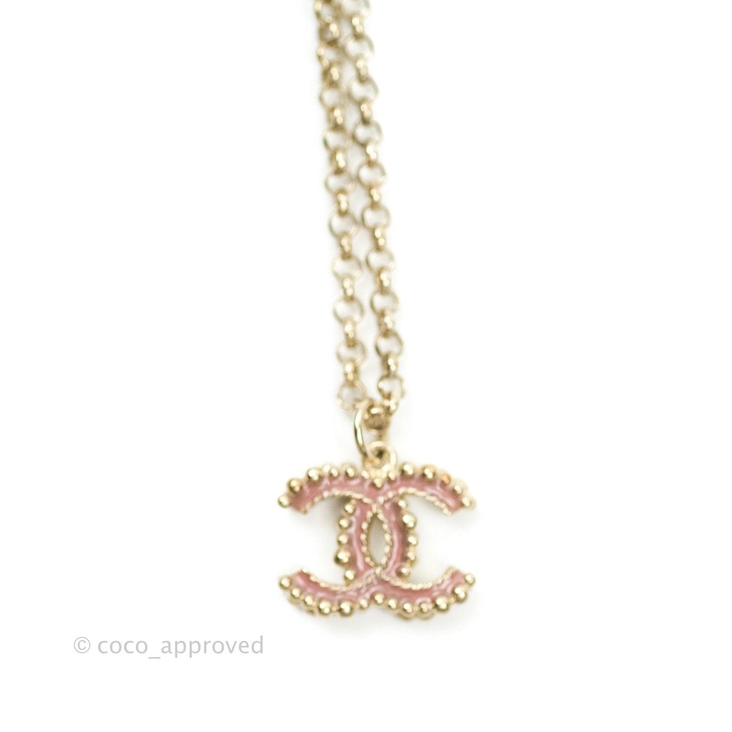 Chanel Enamel CC Necklace Pink Pendant Gold Tone 17A
