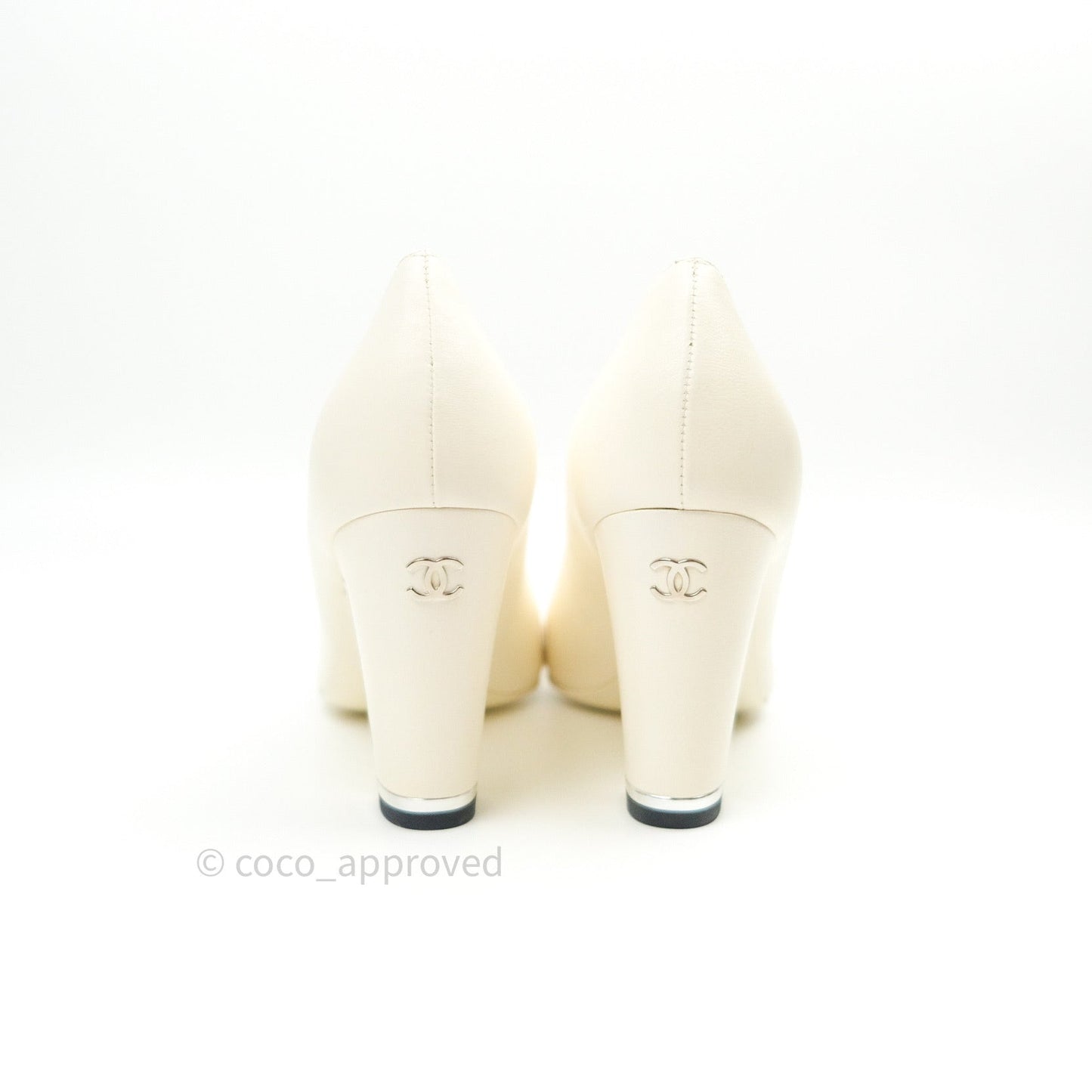 Chanel Classic Heels White Black Lambskin Shoes 36C