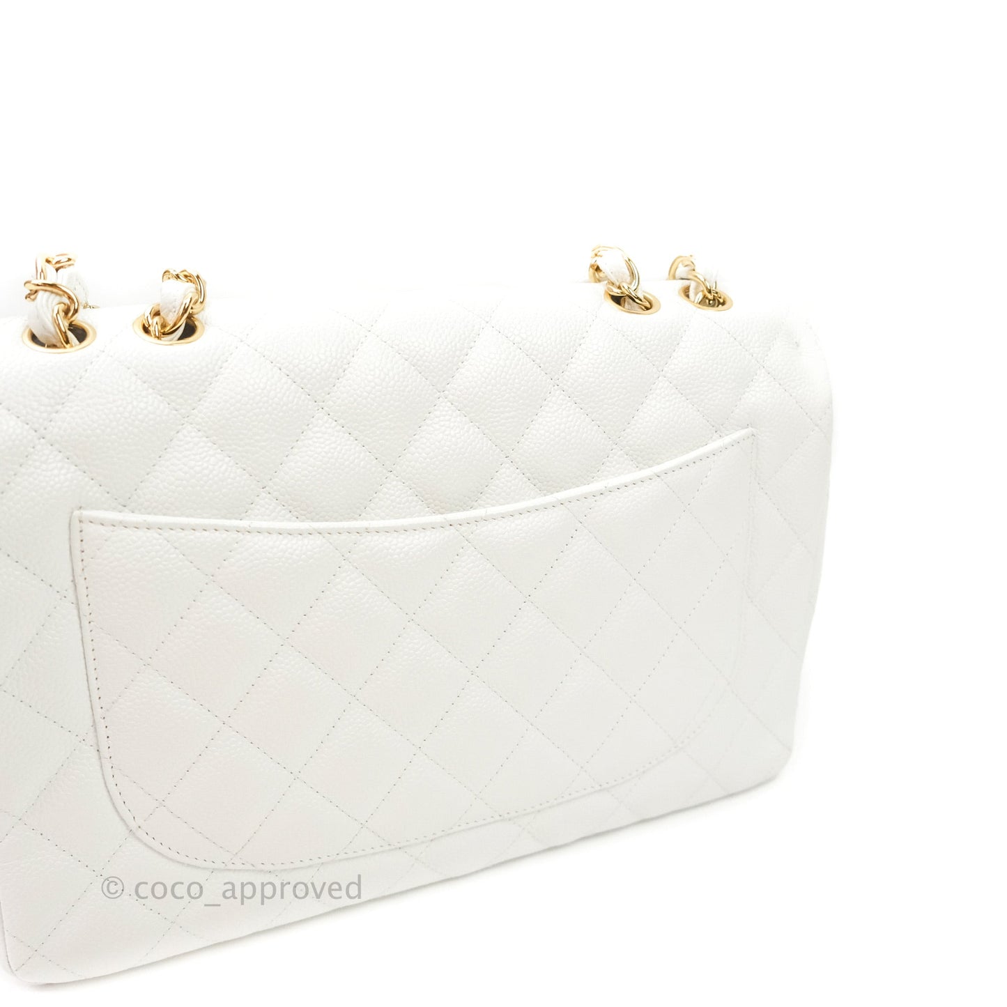 Chanel Jumbo Single Flap White Caviar Gold Hardware⁣⁣