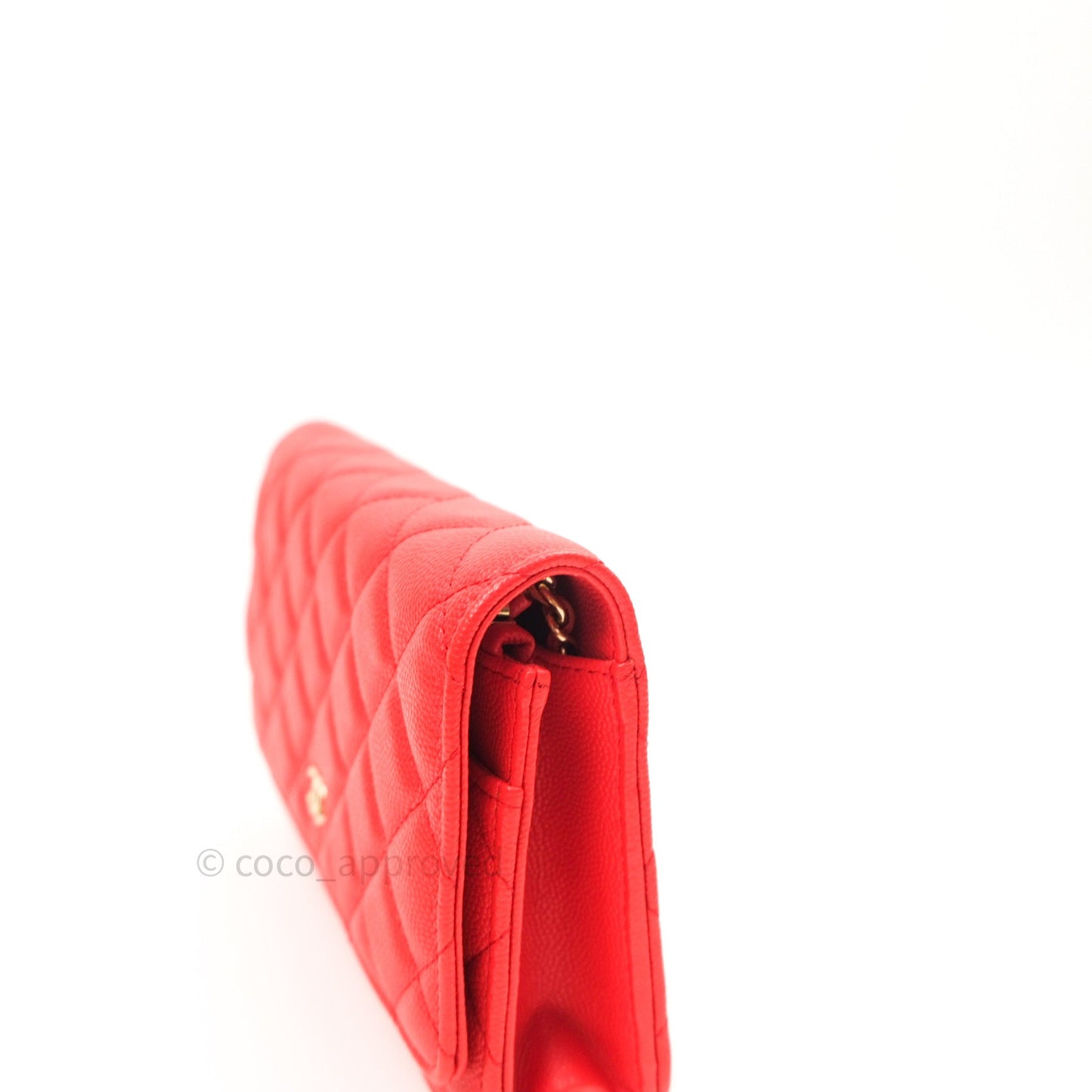 Chanel Quilted Wallet on Chain WOC Brick Red Caviar Gold Hardware