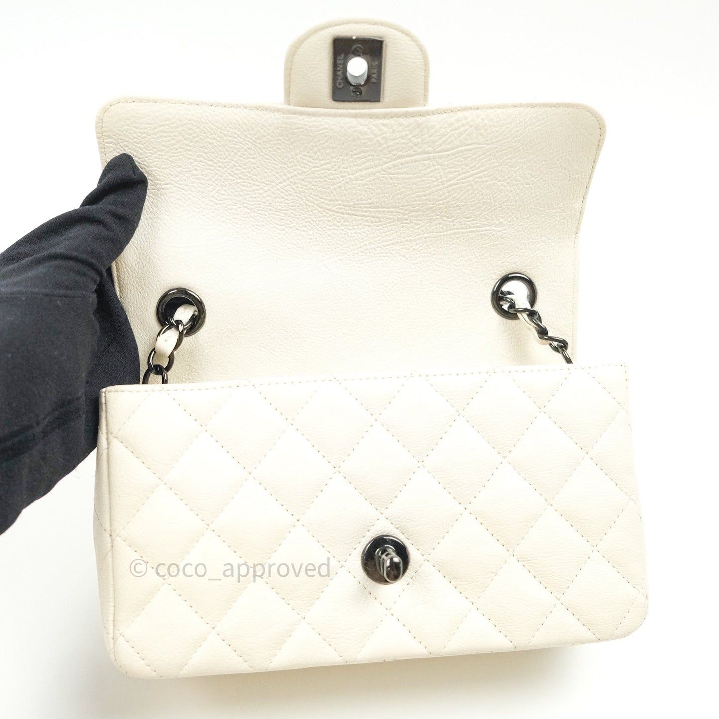 Chanel Quilted Mini Rectangular Flap Ivory Grained Calfskin Black Hardware