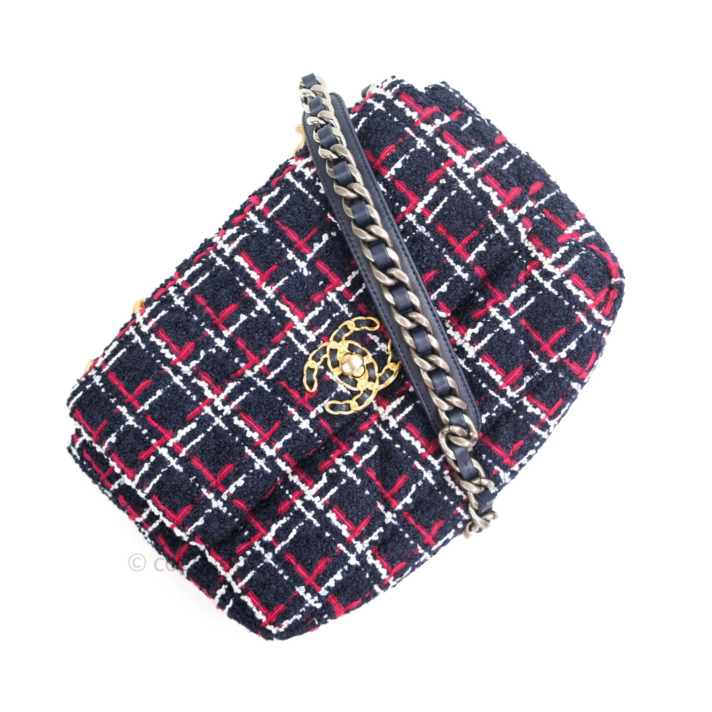 Chanel 19 Small Tweed Red Navy Mixed Hardware