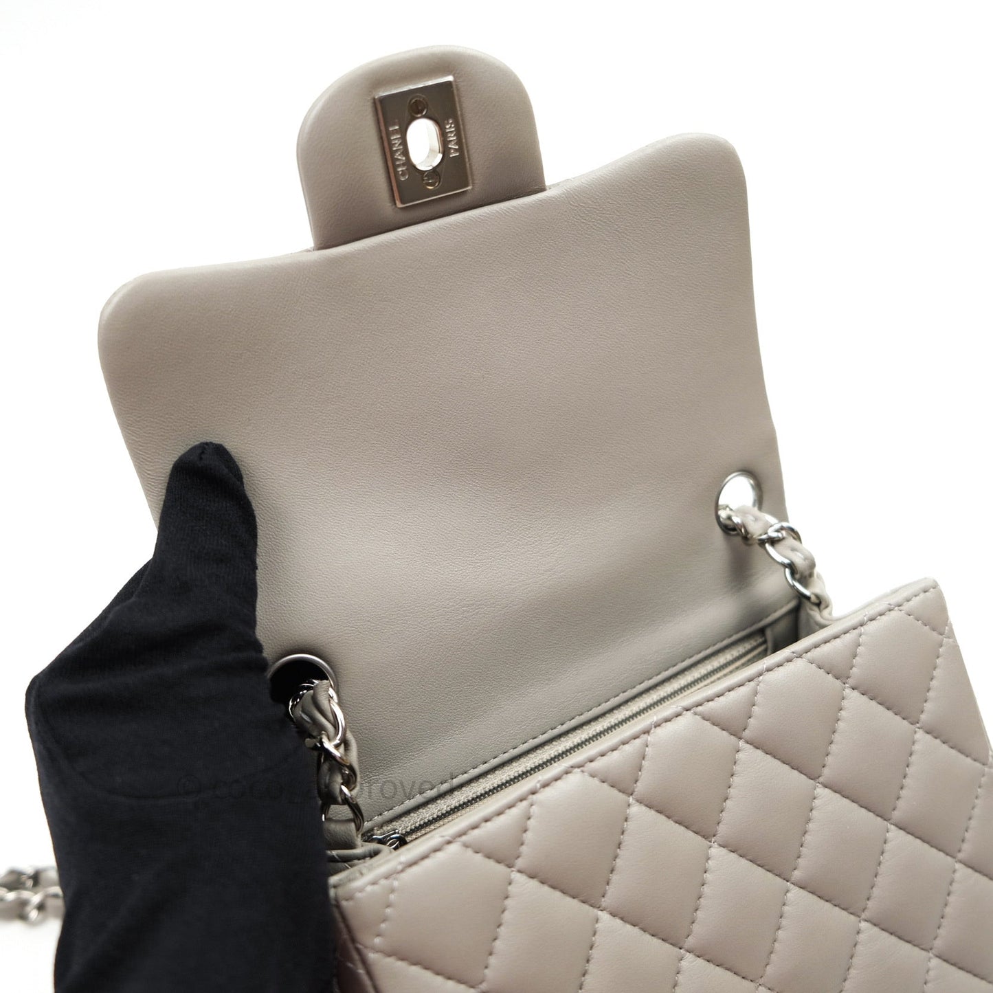 Chanel Mini Square Grey Lambskin Silver Hardware 19B