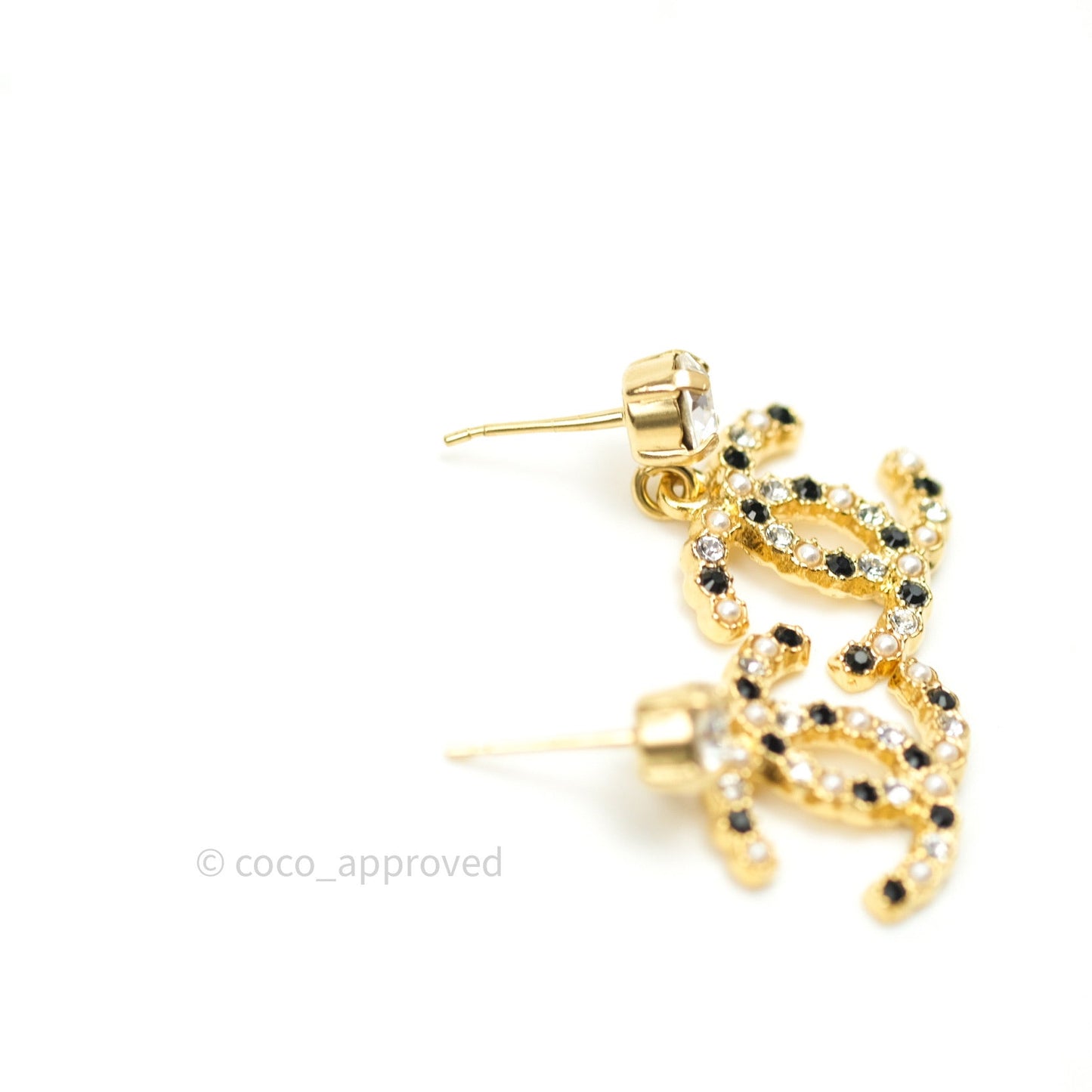 Chanel Earrings Drop CC Gold Crystal