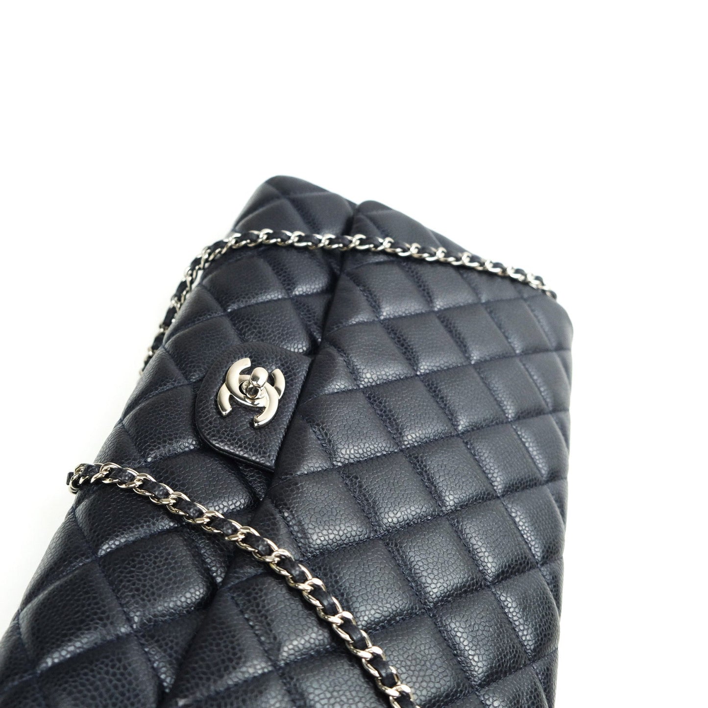 Chanel Quilted Clutch with Chain Dark Navy Caviar Silver Hardware