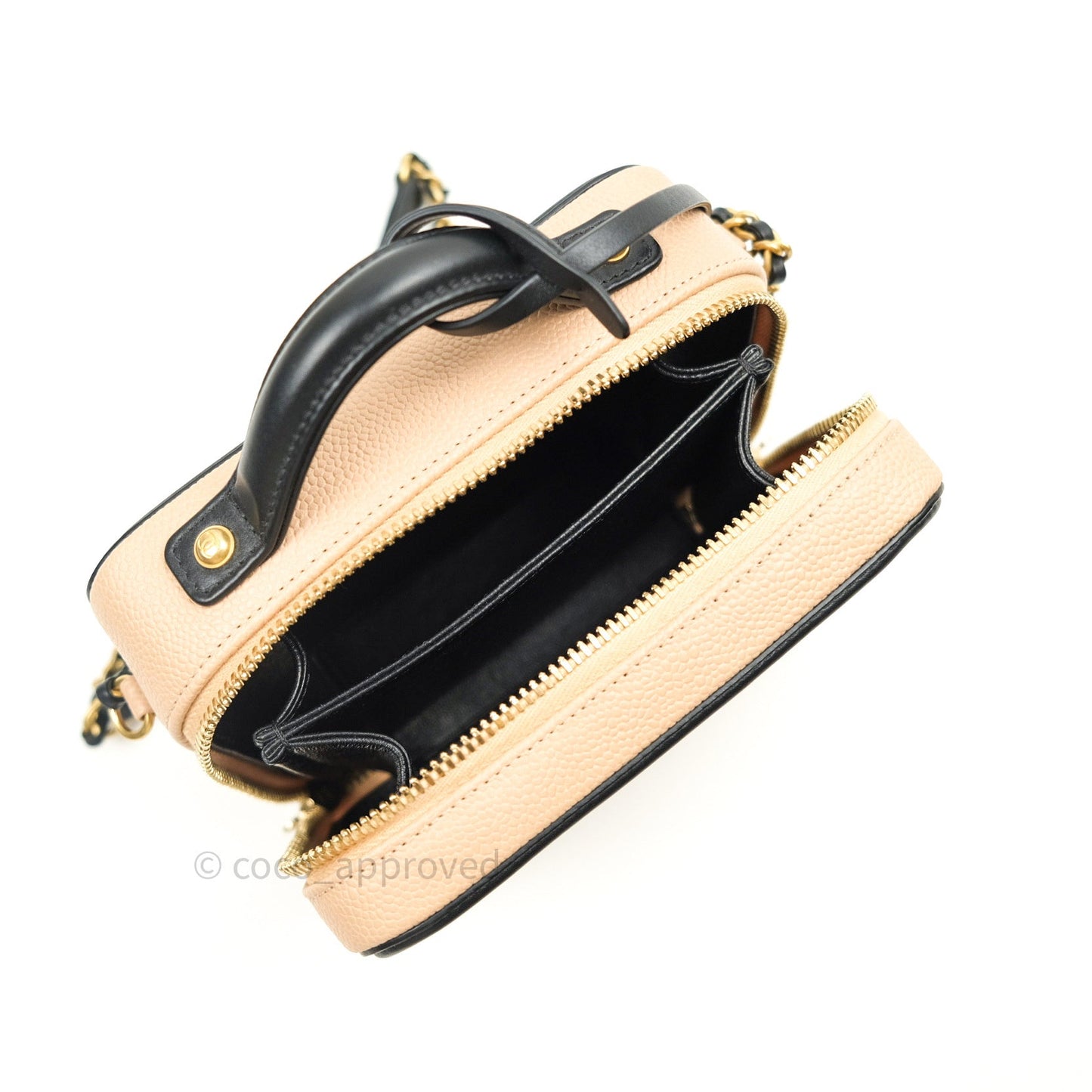 Chanel Quilted Small CC Filigree Vanity Case Beige Black Caviar