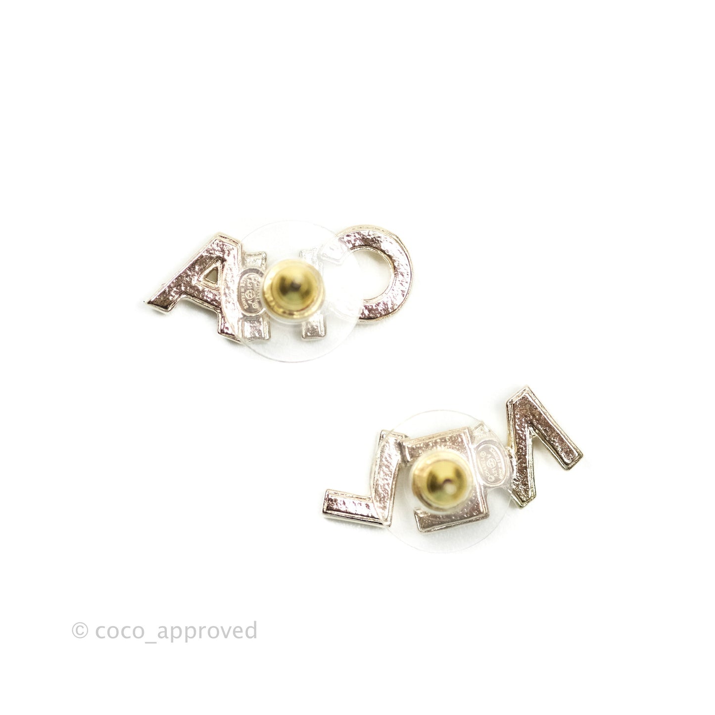 Chanel Crystal Pearl Signature Stud Earrings Gold Tone