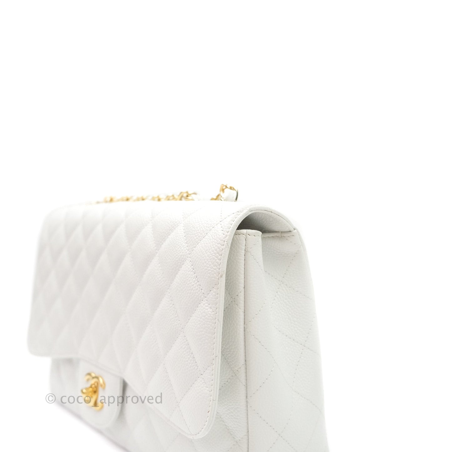 Chanel Jumbo Single Flap White Caviar Gold Hardware⁣⁣