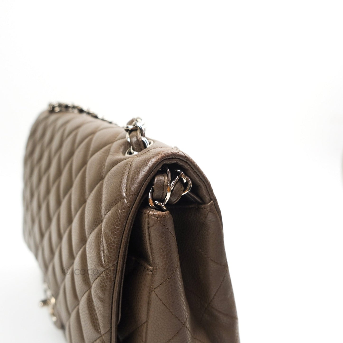 Chanel Double Flap Maxi Khaki Caviar Silver Hardware