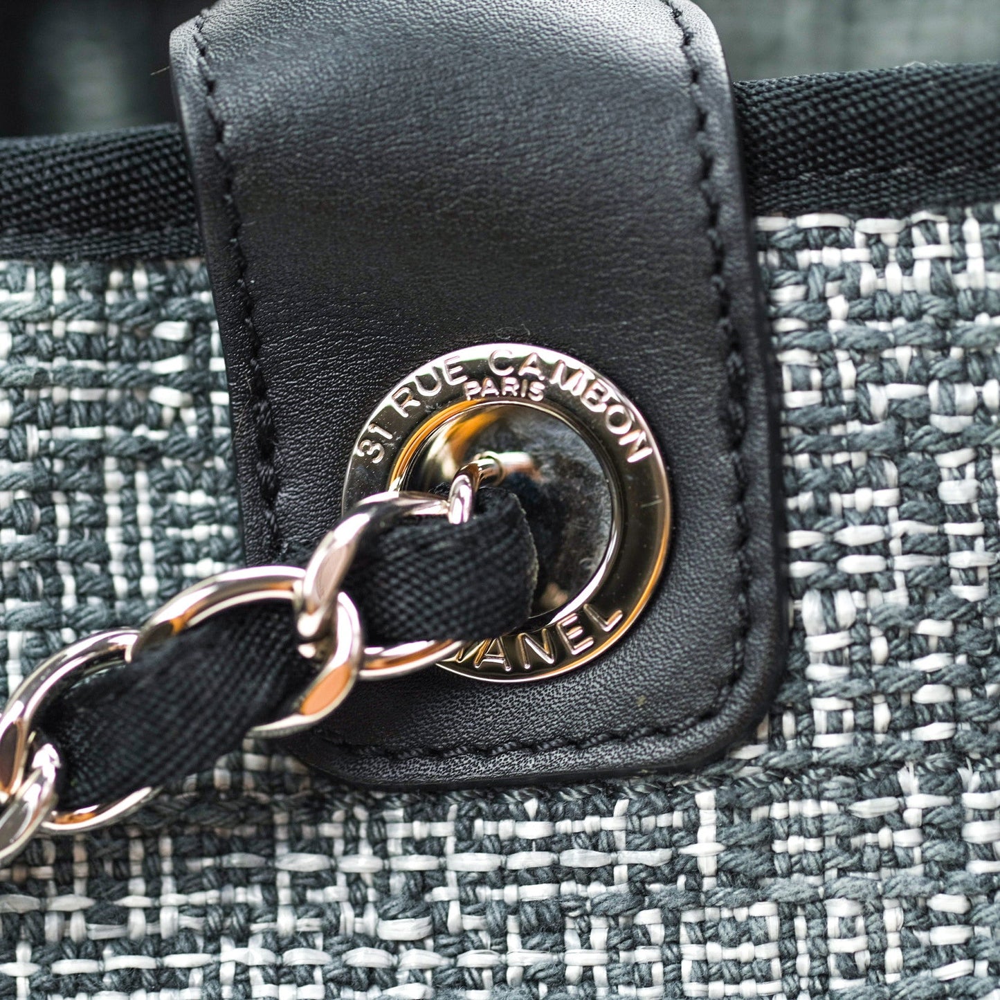 Chanel Large Deauville Charcoal Grey Canvas