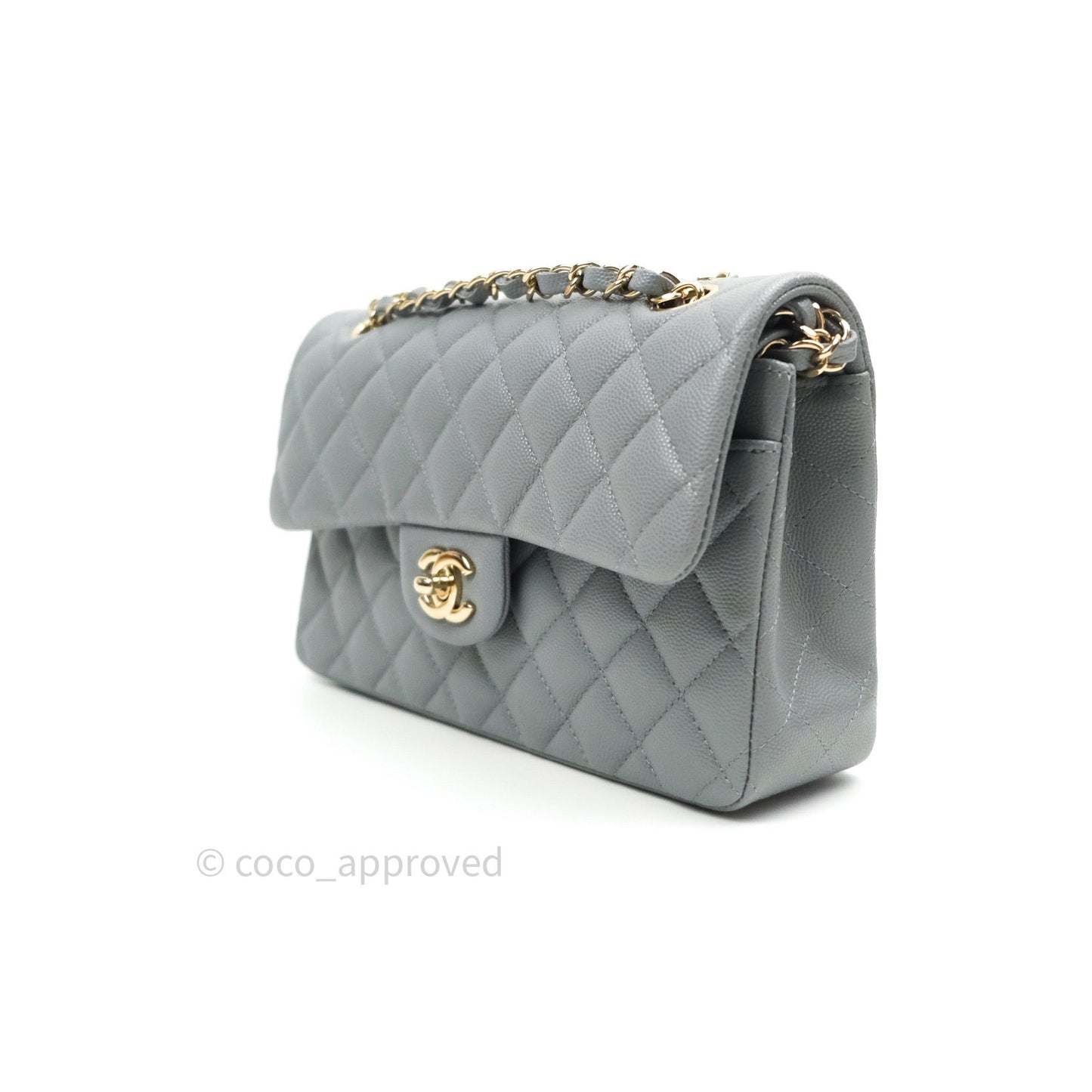 Chanel Classic Small S/M Flap Grey Caviar Light Gold Hardware