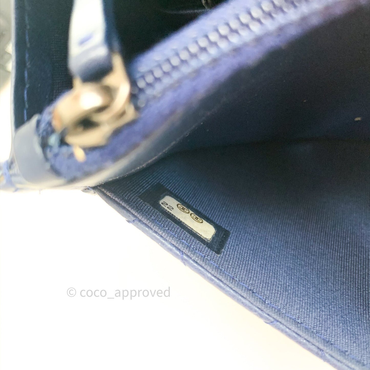Chanel Quilted Boy Wallet on Chain WOC Blue Grained Calfskin Ruthenium Hardware