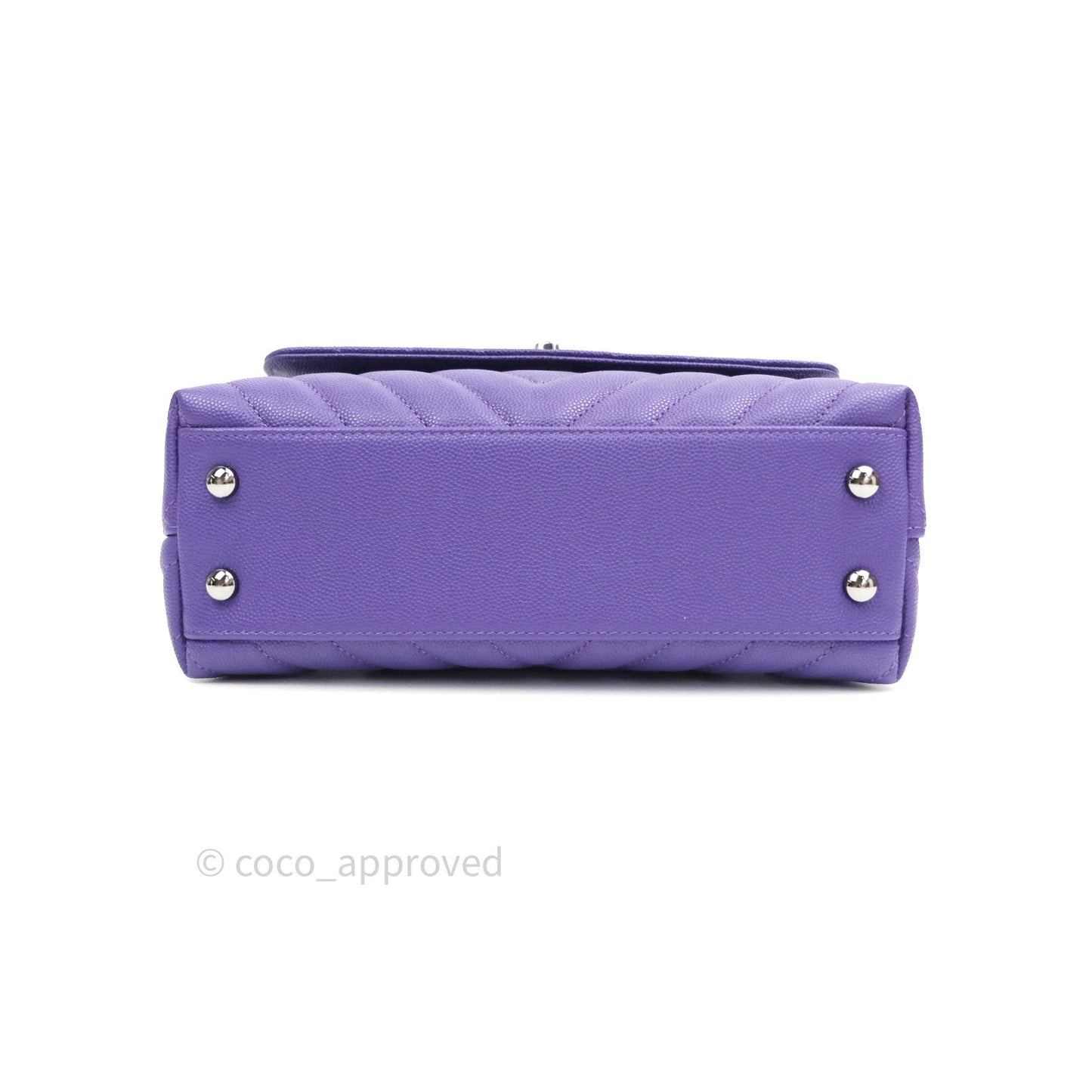 Chanel Mini Coco Handle Chevron Purple Caviar Quilted Dark Silver Hardware