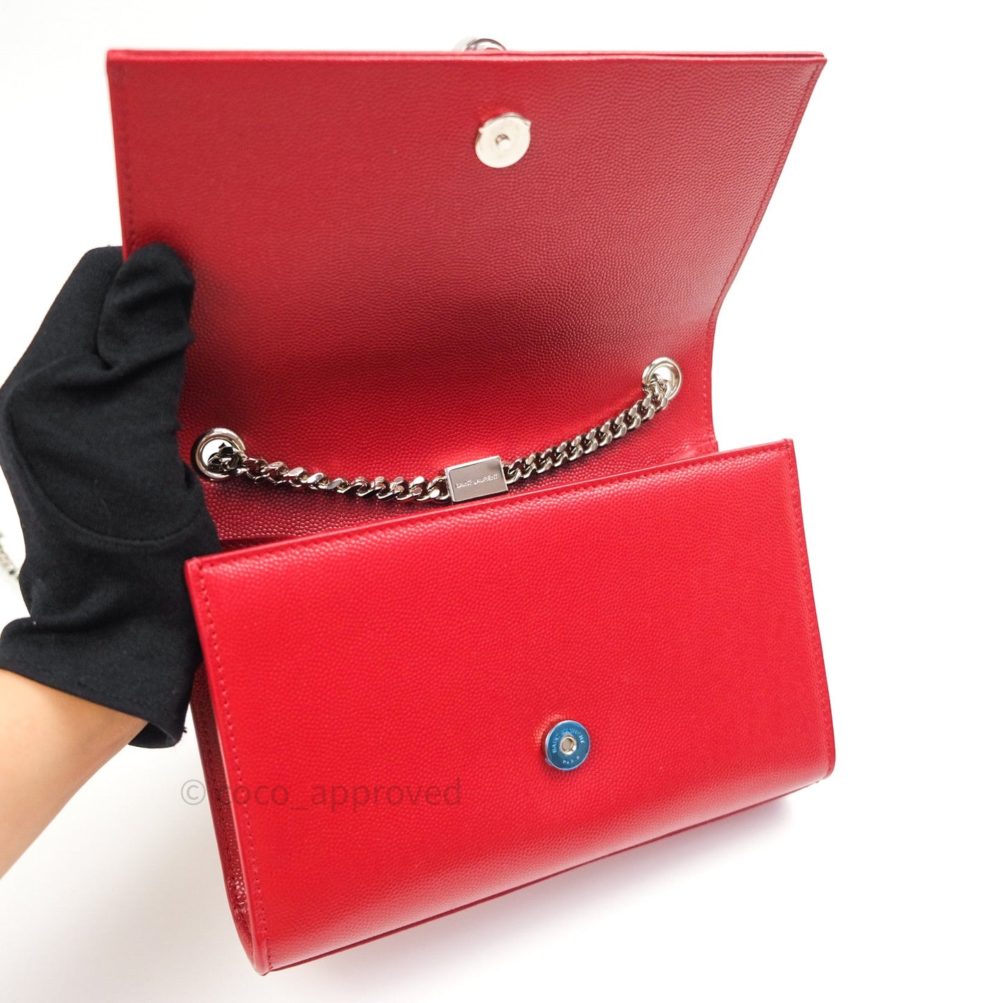 Saint Laurent Grained Calfskin Small Classic Monogram Kate Tassel Satchel Red