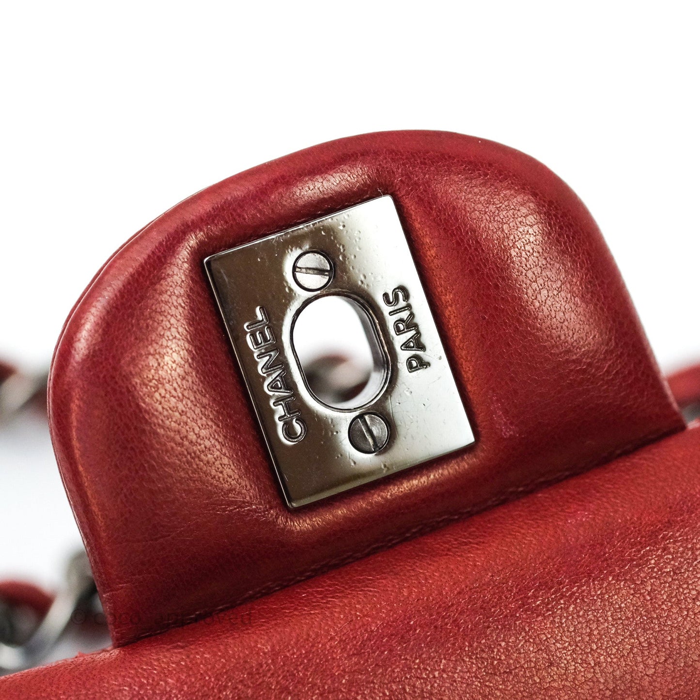 Chanel Classic M/L Medium Double Flap Dark Red Lambskin Gunmetal Hardware