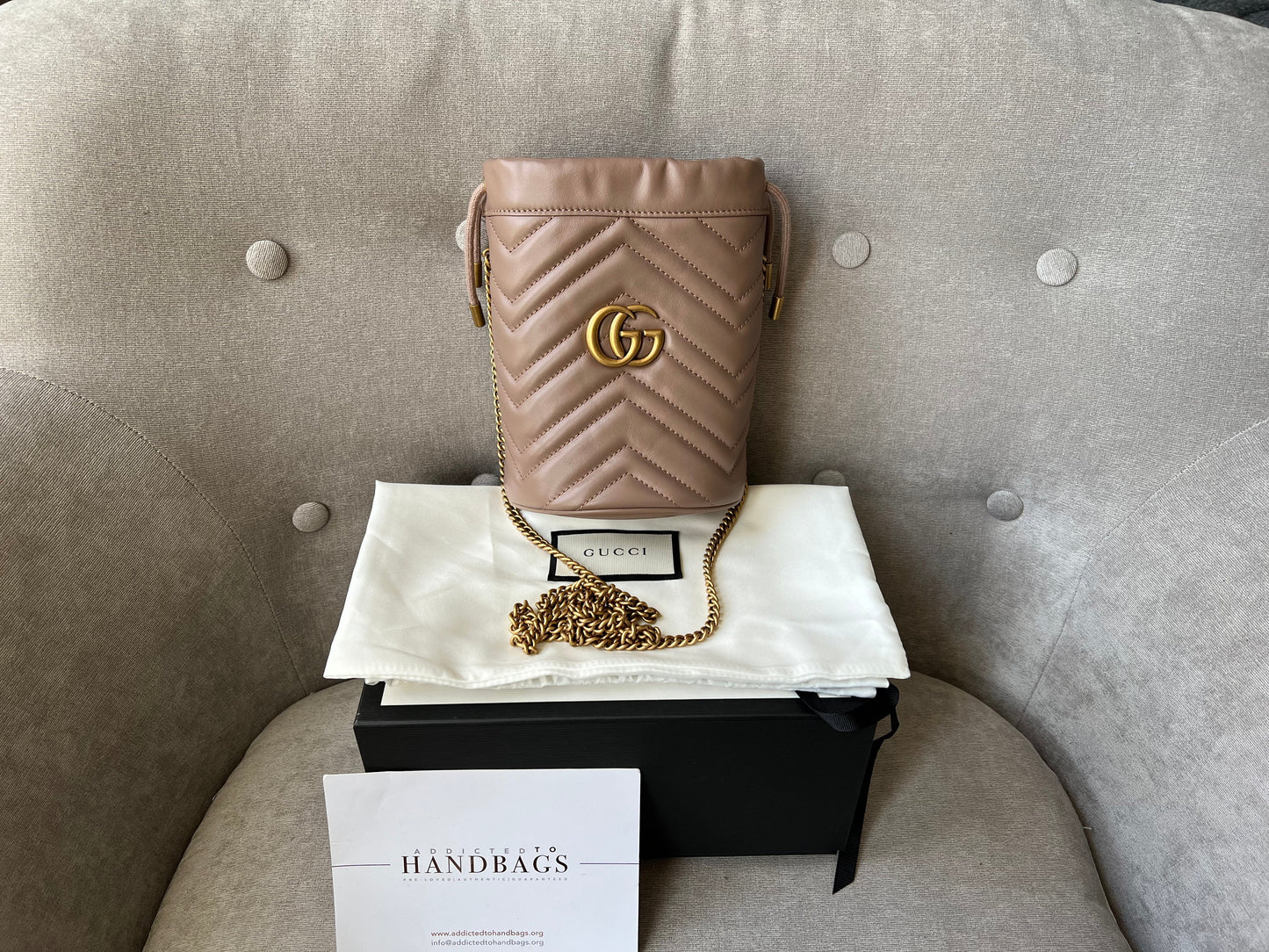 Luxury Gucci GG Dusty Pink Marmont GG Mini Bucket Bag ( 825)