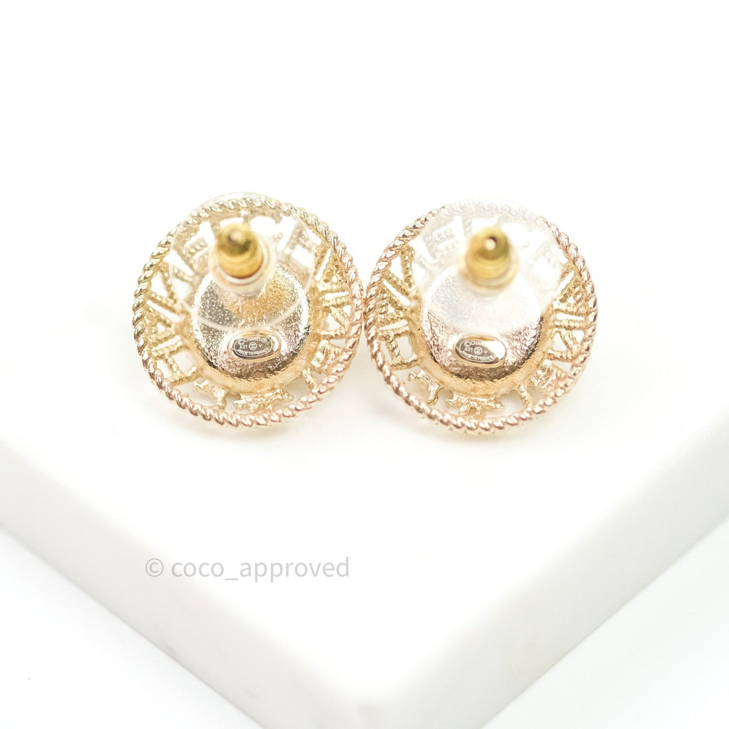 Chanel Pearl CC Round Rope Logo Earrings Gold