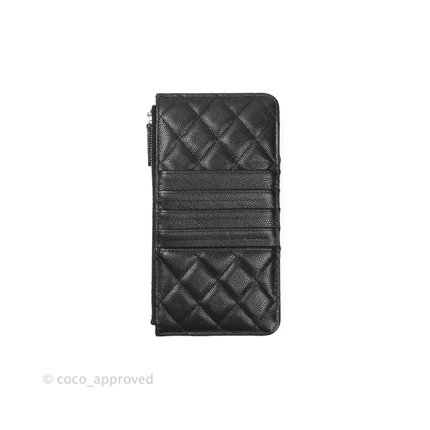 Chanel Classic Flat Black Caviar Wallet Pouch Silver Hardware
