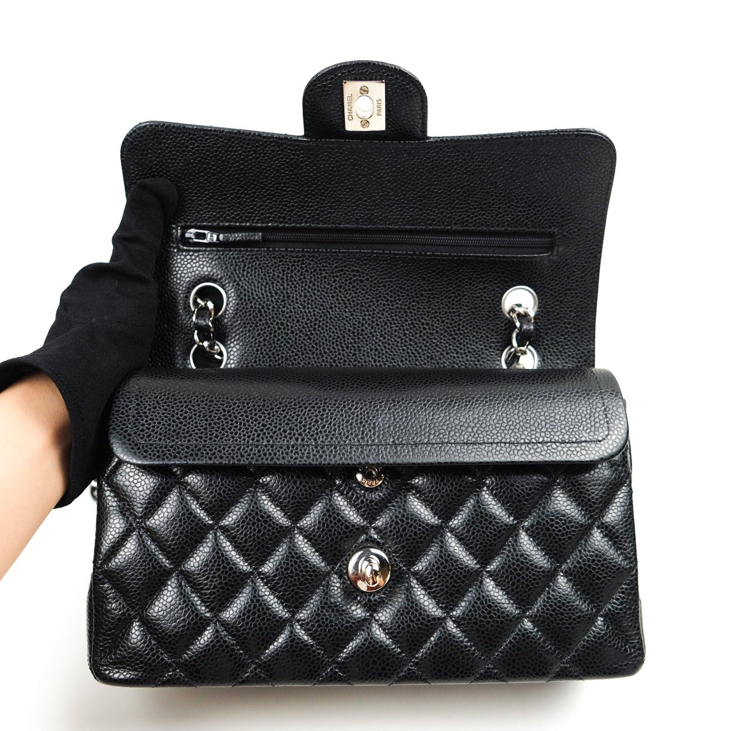 Chanel Classic Small S/M Flap Black Caviar Silver Hardware