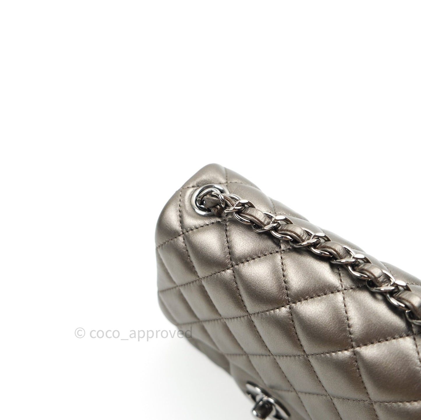 Chanel Mini Square Metallic Dark Grey Lambskin Dark Silver Hardware