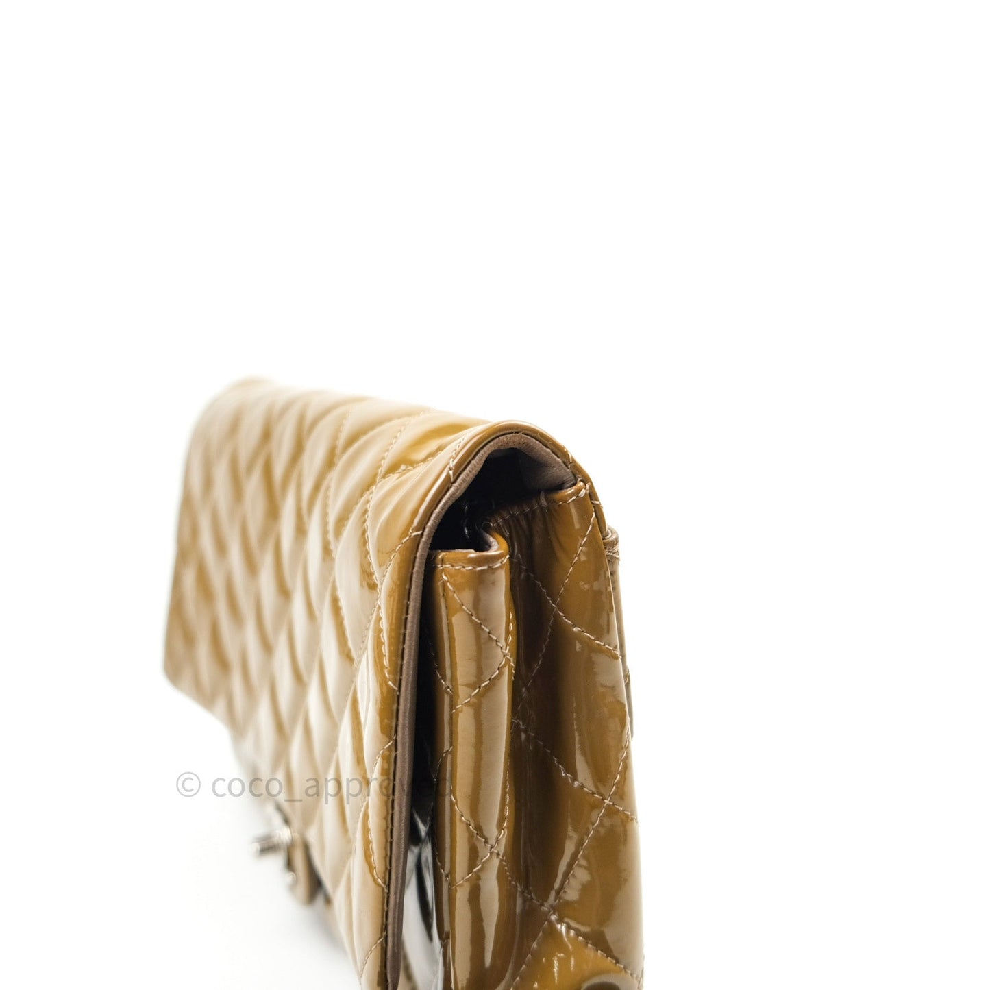 Chanel Quilted Clutch with Chain Khaki Patent Leather Silver Hardware