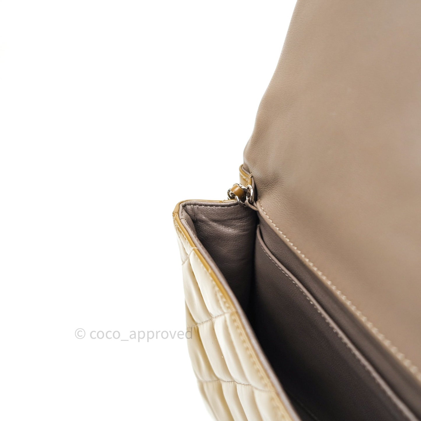 Chanel Quilted Clutch with Chain Khaki Patent Leather Silver Hardware