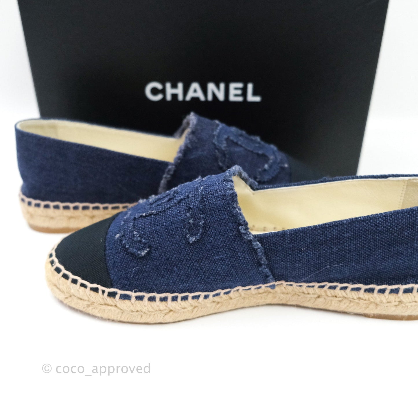 Chanel Espadrille Navy Black Tweed Size 39