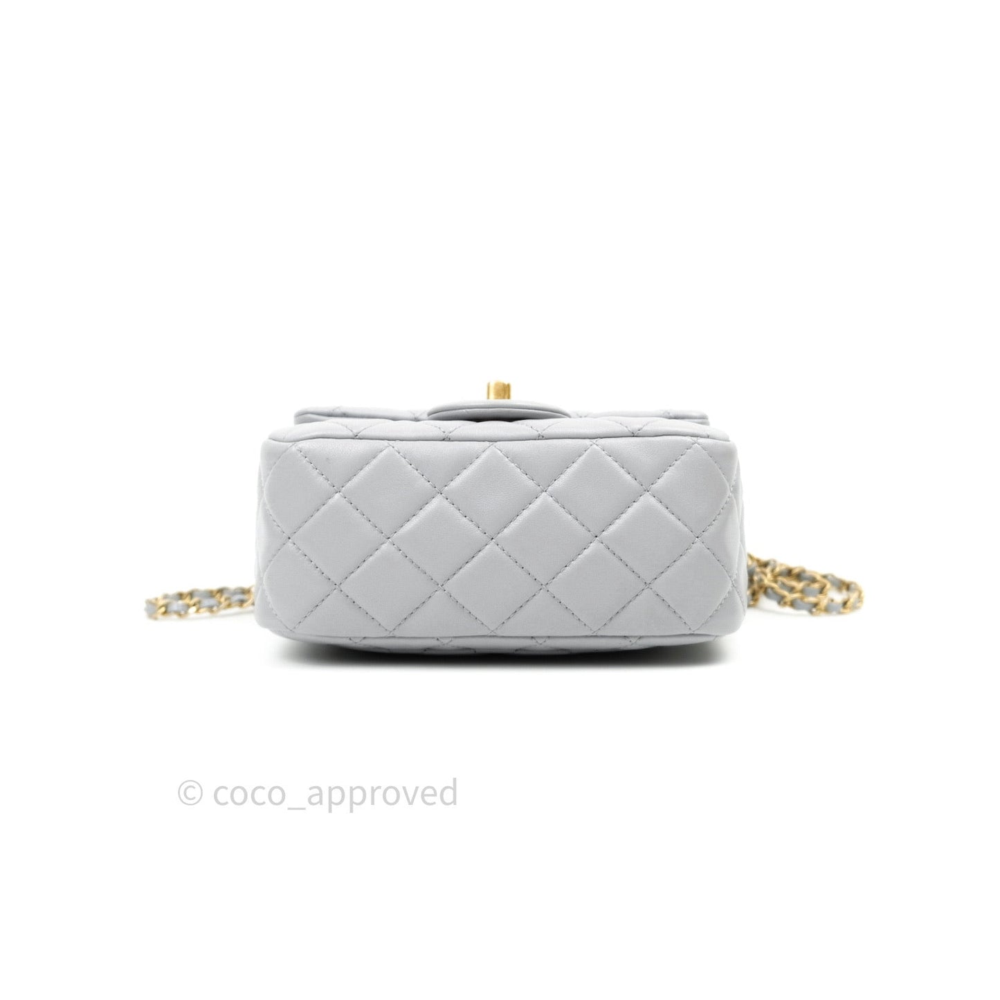 Chanel Mini Square Pearl Crush Quilted Grey Lambskin Gold Hardware