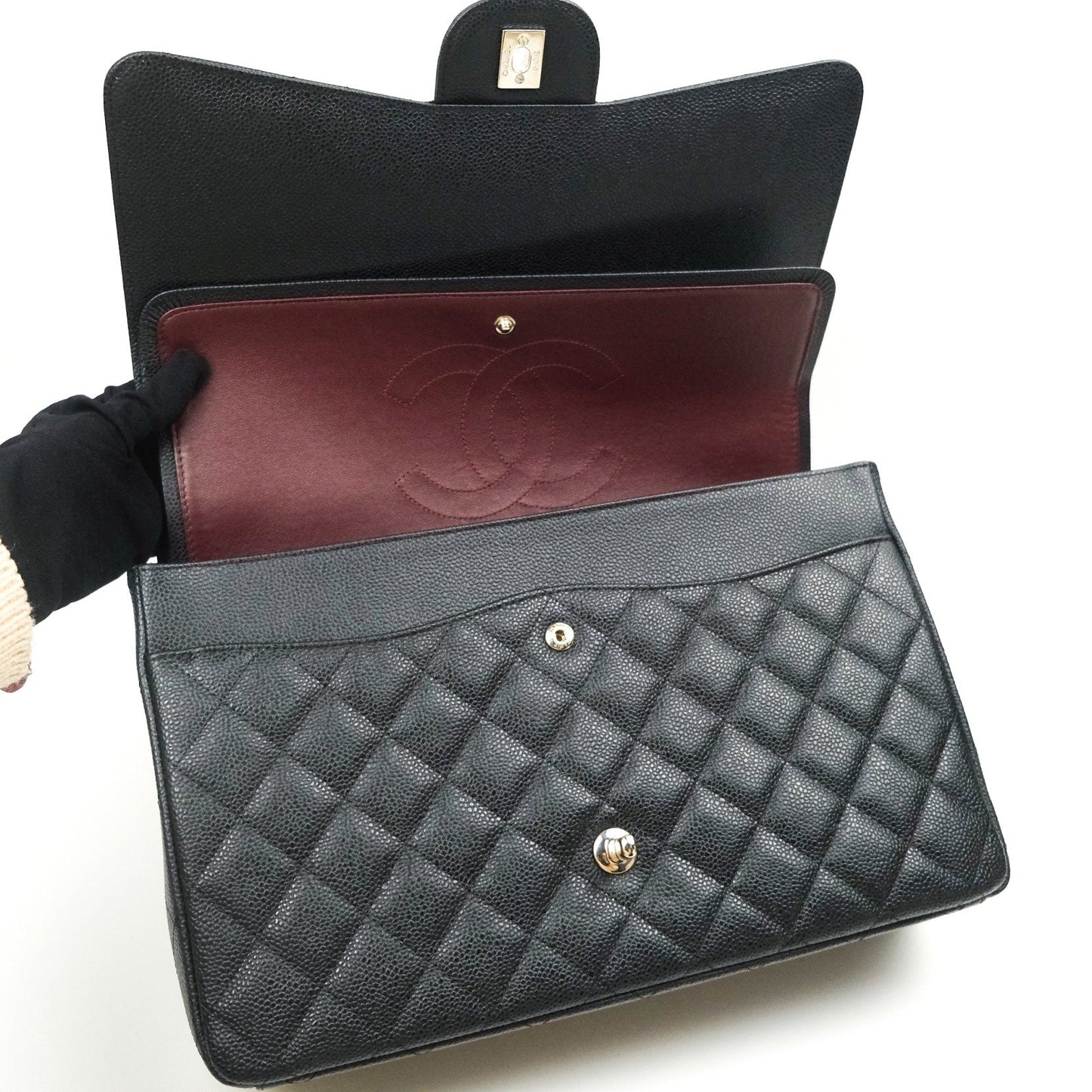 Chanel Classic Jumbo Double Flap Maxi Black Caviar Silver Hardware
