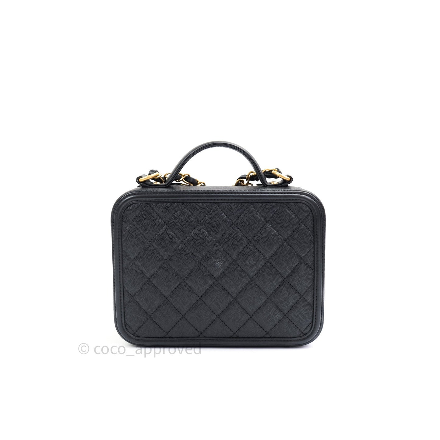 Chanel Quilted Medium CC Filigree Vanity Case Black Caviar Gold Hardware