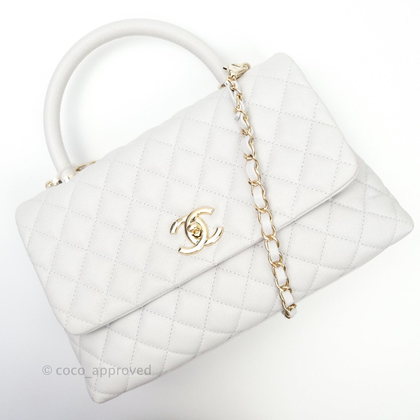 Chanel Small Coco Handle Quilted Light Grey Light Gold Hardware