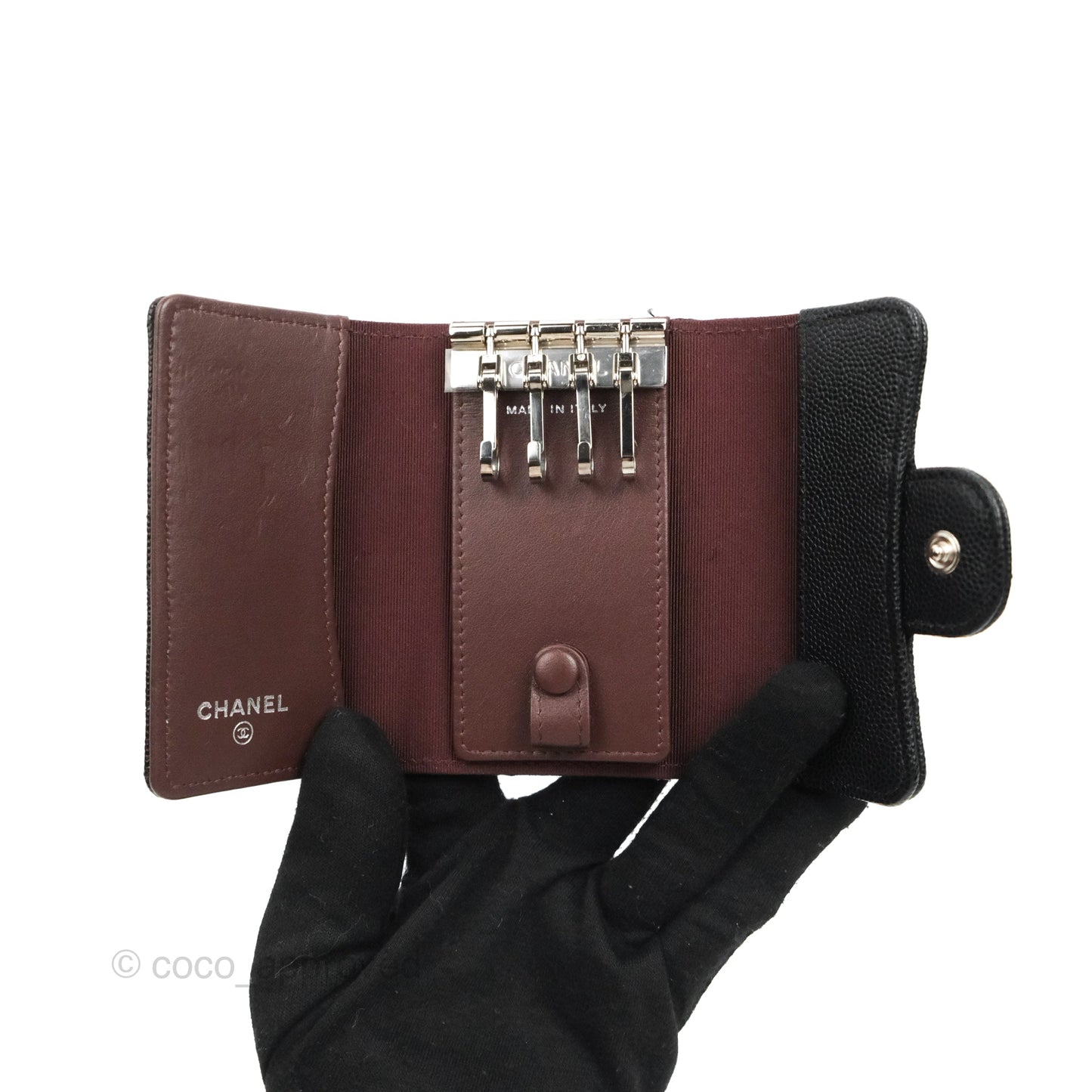 Chanel Quilted Classic 4 Key Holder Wallet Black Caviar Silver Hardware