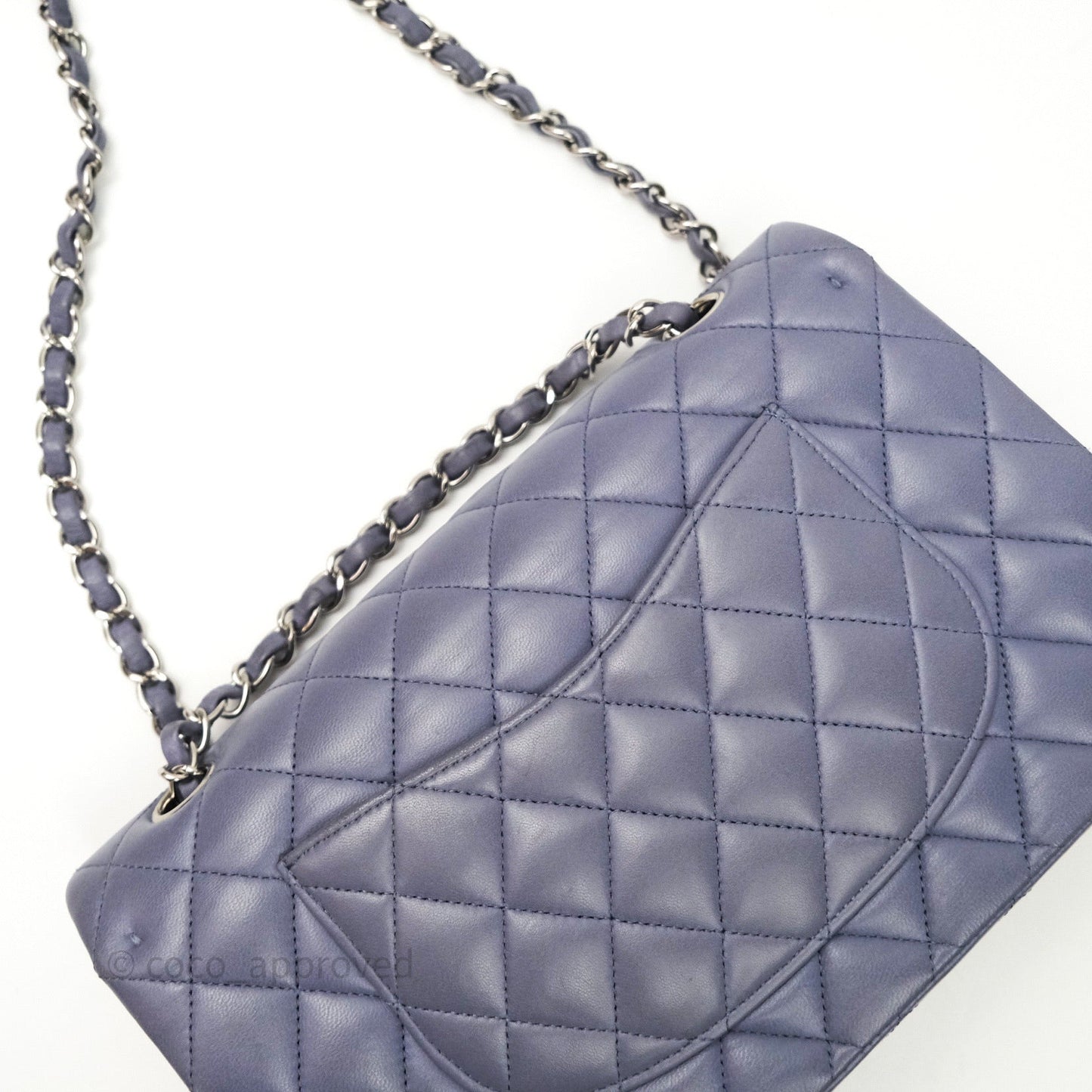 Chanel Classic M/L Medium Double Flap Lavender Blue Silver Hardware