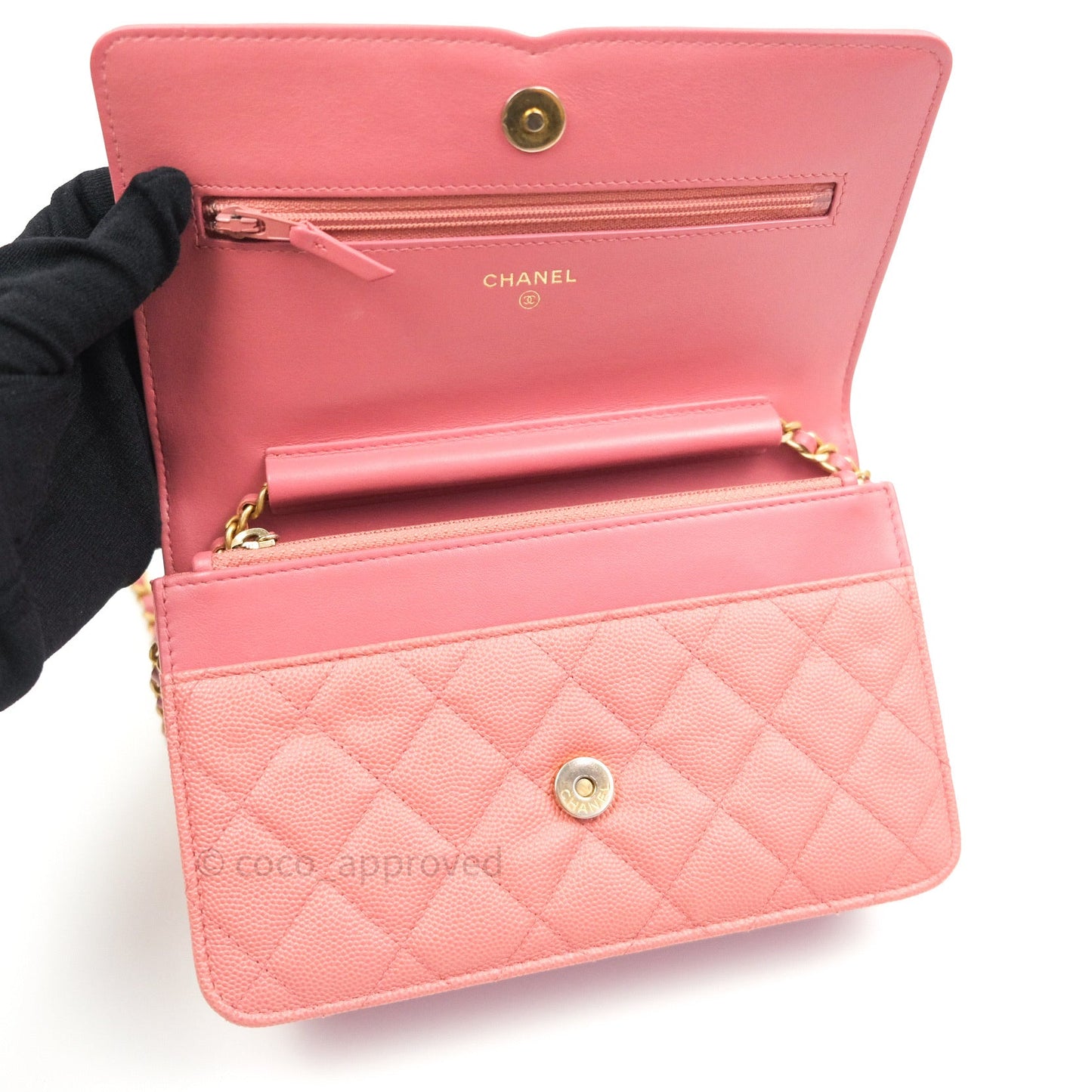 Chanel Filigree Wallet on Chain WOC Pink Caviar Gold Hardware