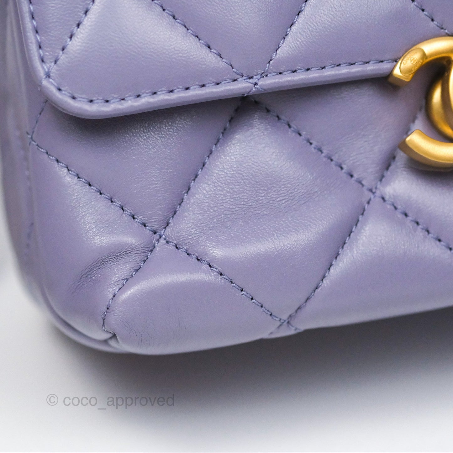 Chanel Crystal Pearl Chain Mini Flap Bag Purple Lambskin Aged Gold Hardware