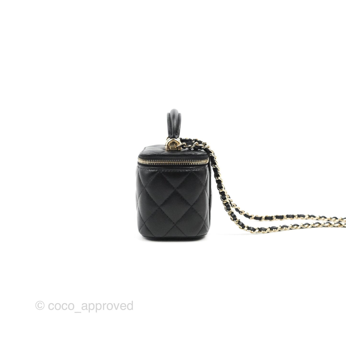 Chanel Mini Top Handle Vanity With Chain Black Lambskin Gold Hardware
