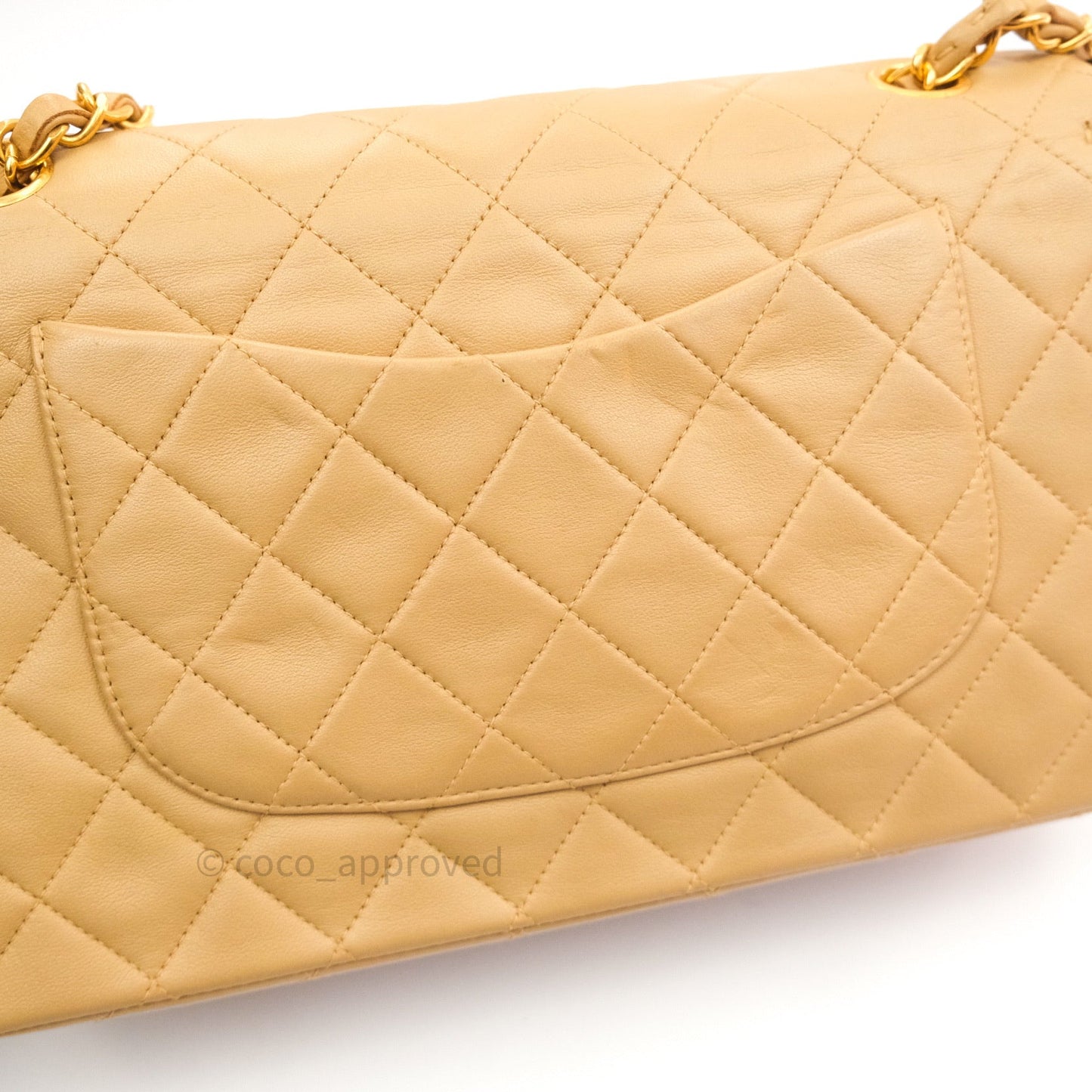 Chanel Vintage M/L Medium Double Flap Bag Beige Lambskin 24K Gold Hardware