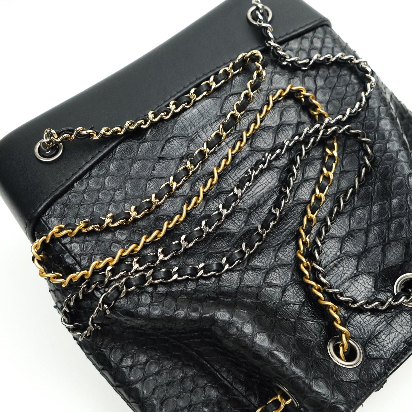 Chanel Gabrielle Backpack Black Python Small Black Mixed Hardware